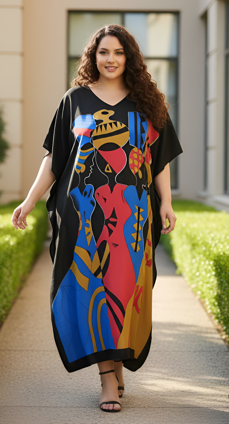 Black Tribal Women Plus Size Casual Kaftan Dress for Summers