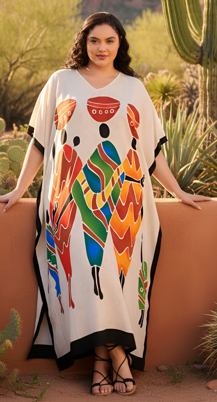 Tribal Print Cream Women Plus Size Loungewear Caftan