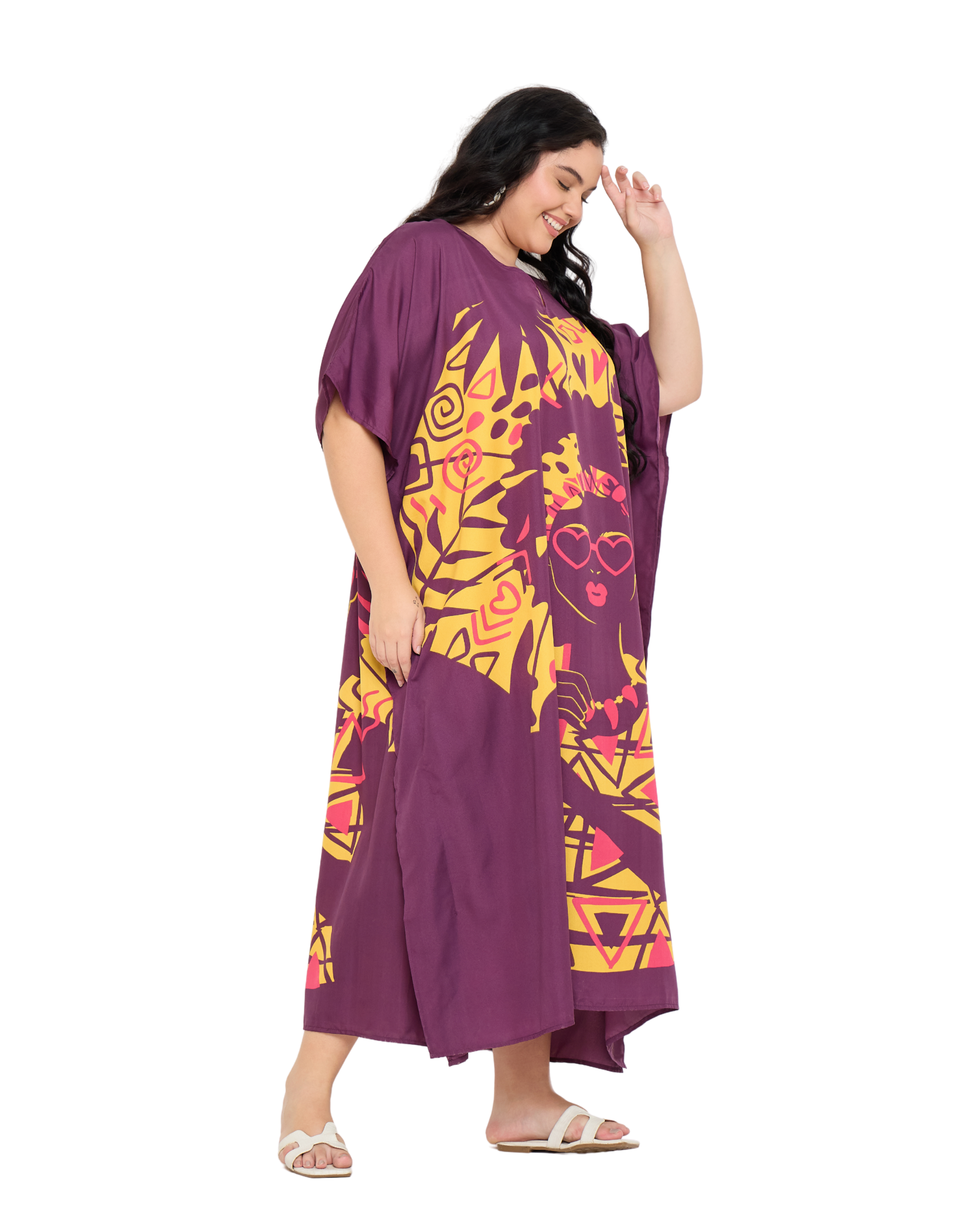 Dark Purple Polyester Women Plus Size Caftan Beach Cover up