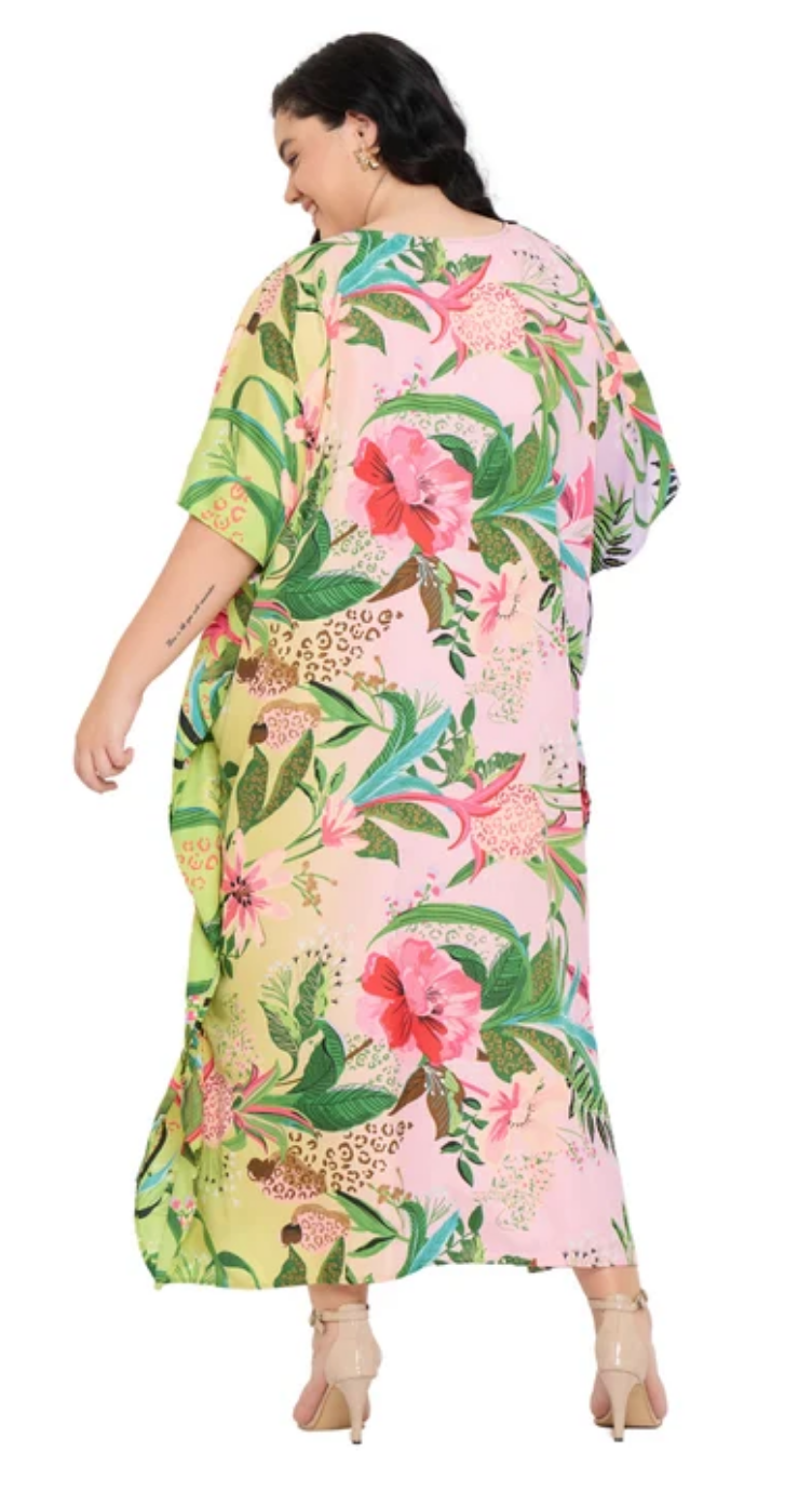 Light Pink Tropical Hibiscus Plus Size Kaftan for Women 1X-3X | GypsieBlu
