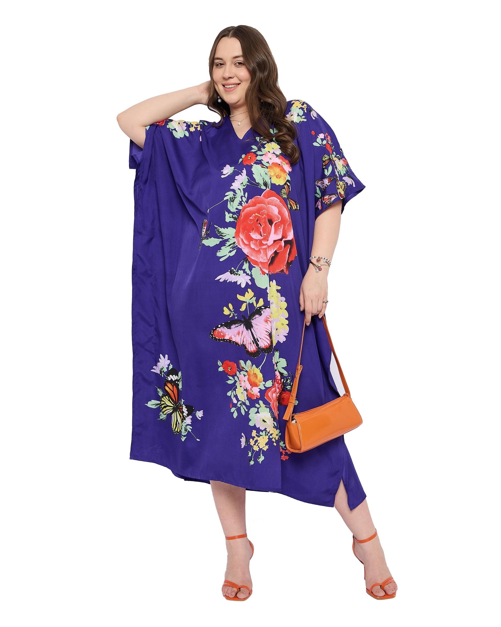 Navy Blue Polyester Elegant Women Plus Size Kaftan for Daily Wear