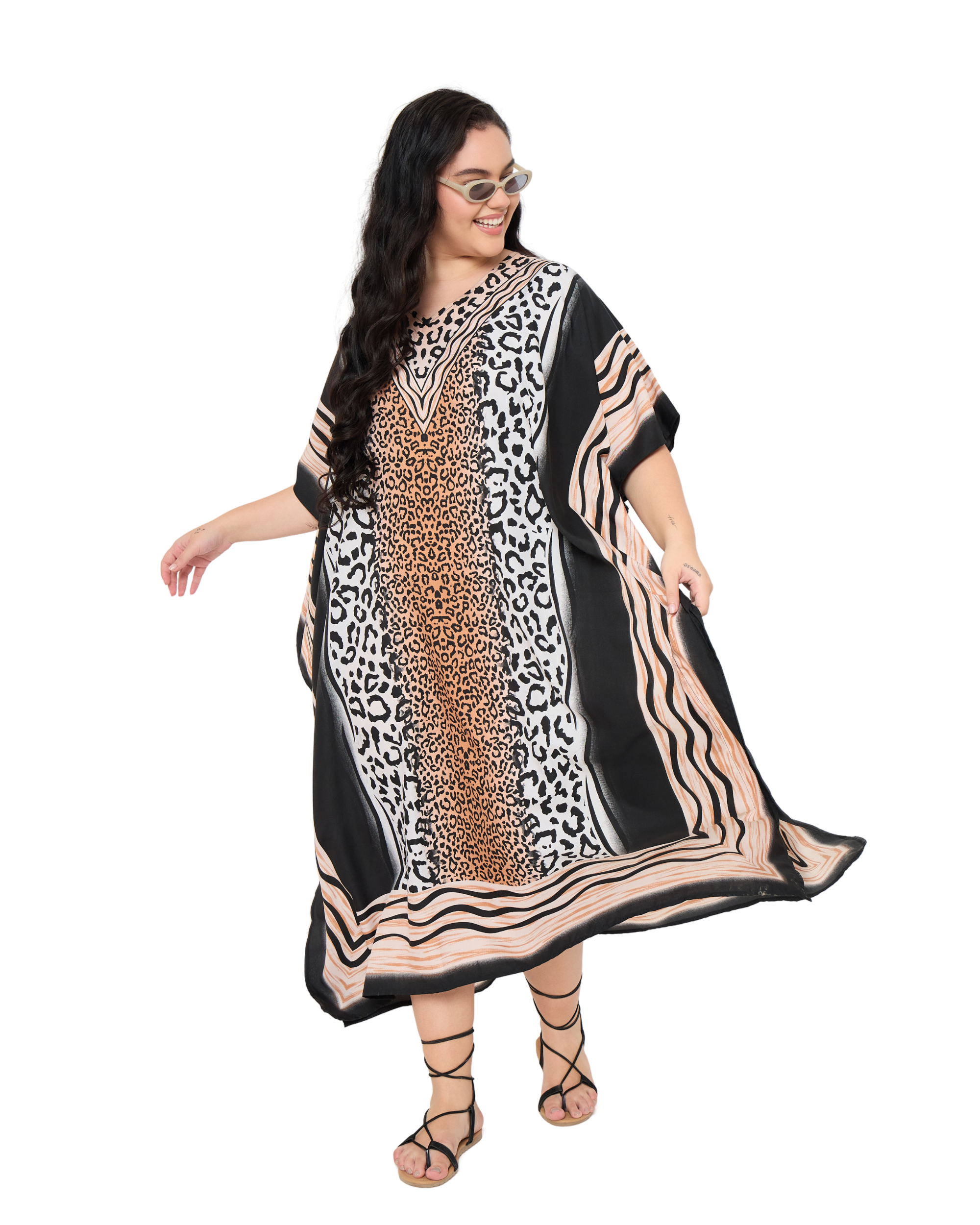 Black Animal Women Plus Size Kaftan Dress Cover Up