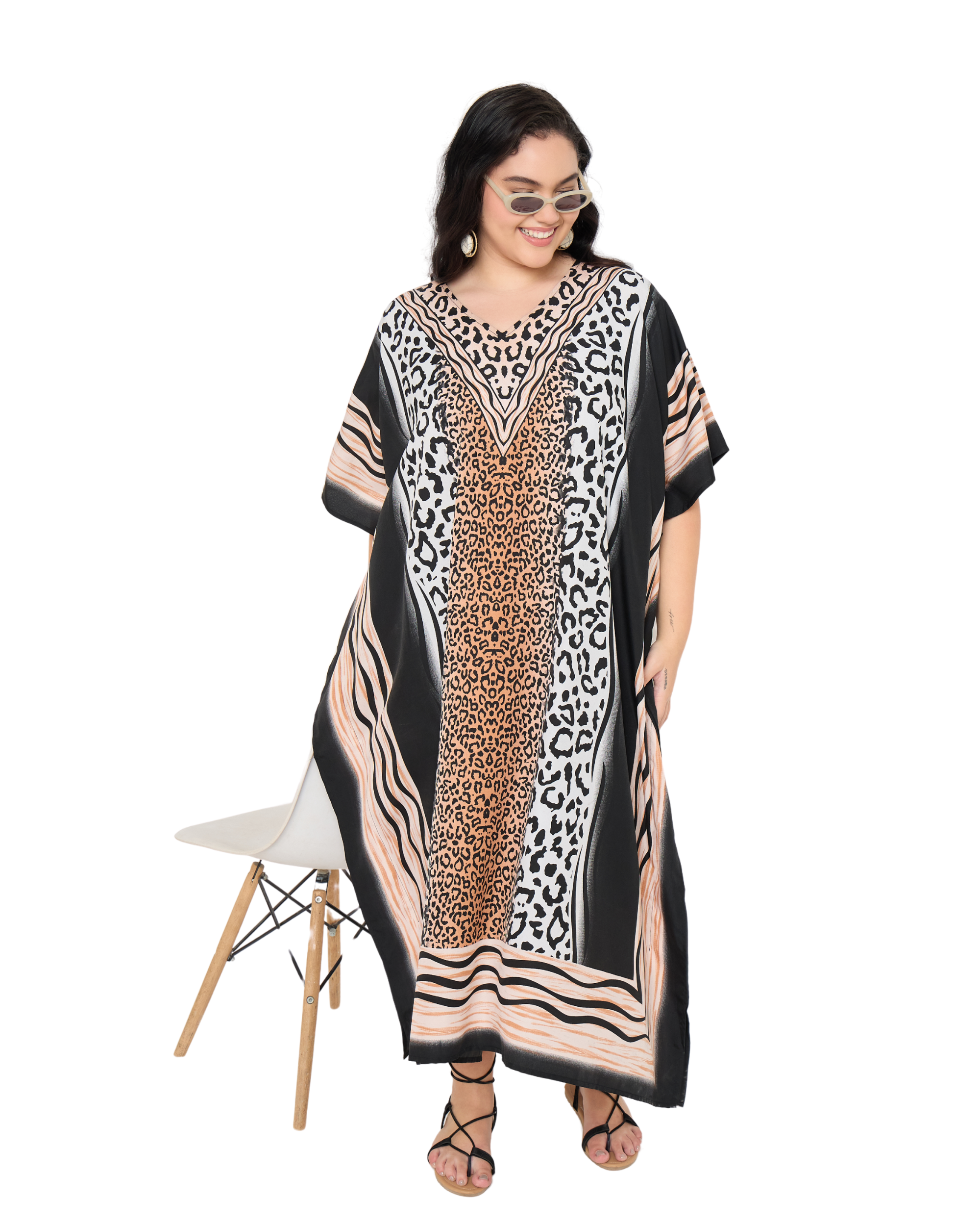 Black Animal Women Plus Size Kaftan Dress Cover Up