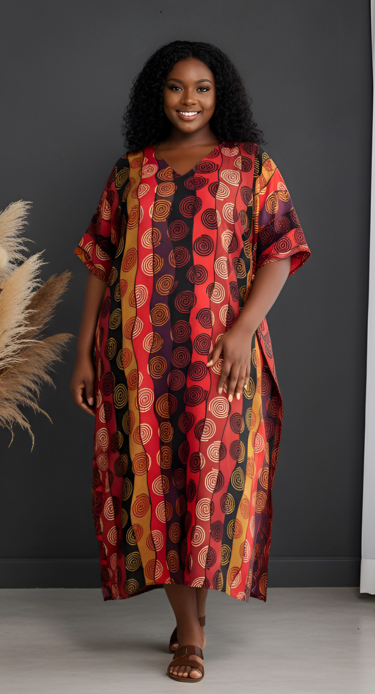 Multicolor Geometric Plus Size Caftan for Women Loungewear Dress