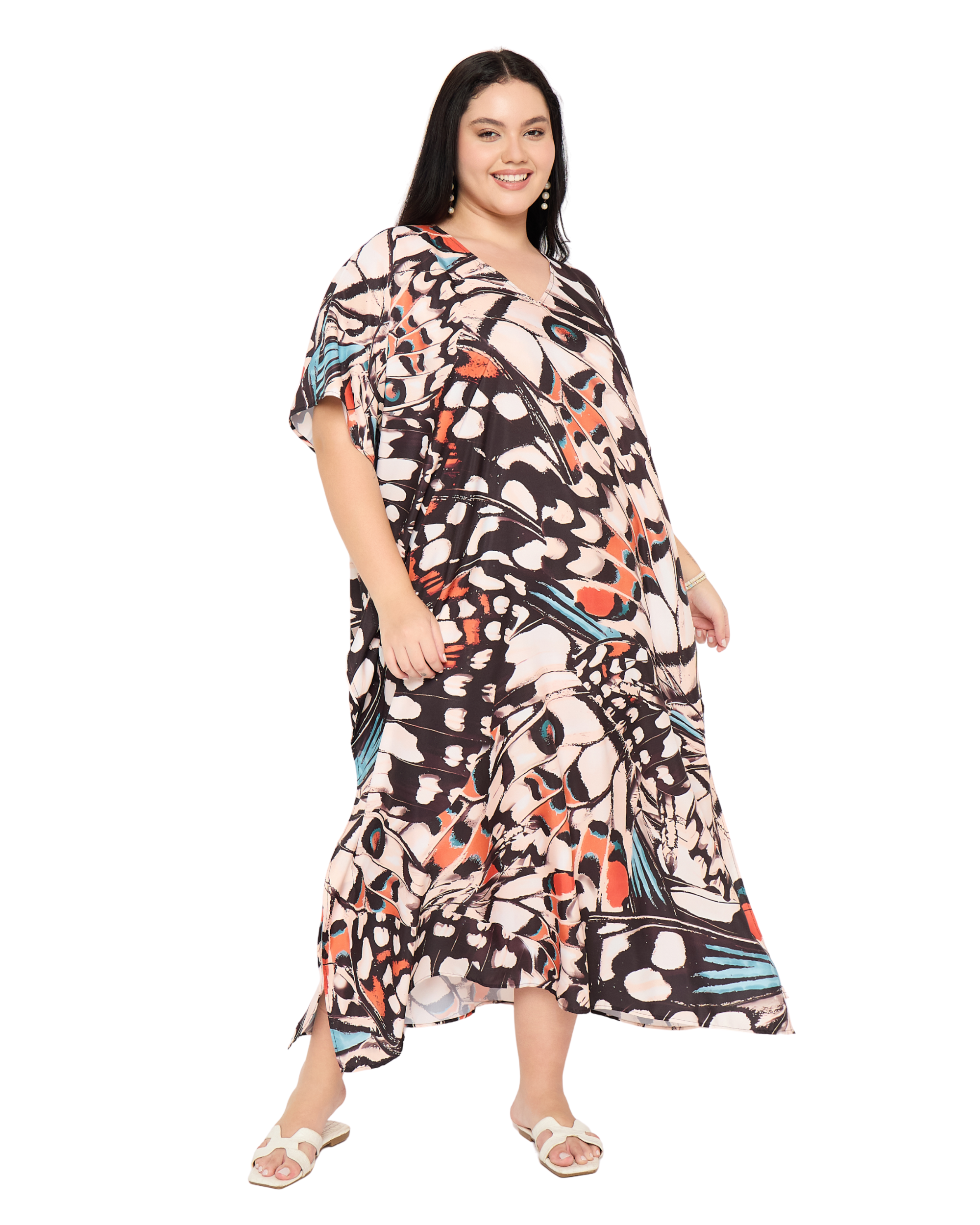 Black Polyester Women Plus Size Caftan Dress Nighty