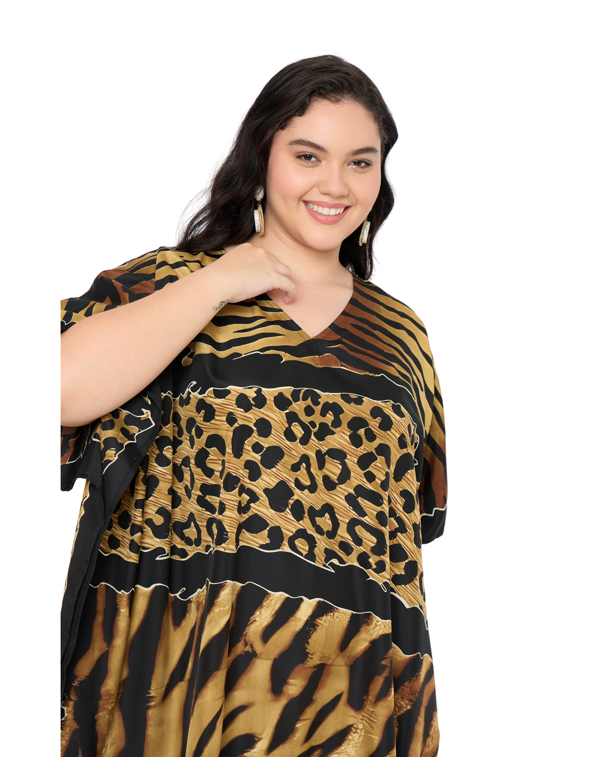 Animal Print Polyester Women Plus Size Kaftan Loungewear Dress