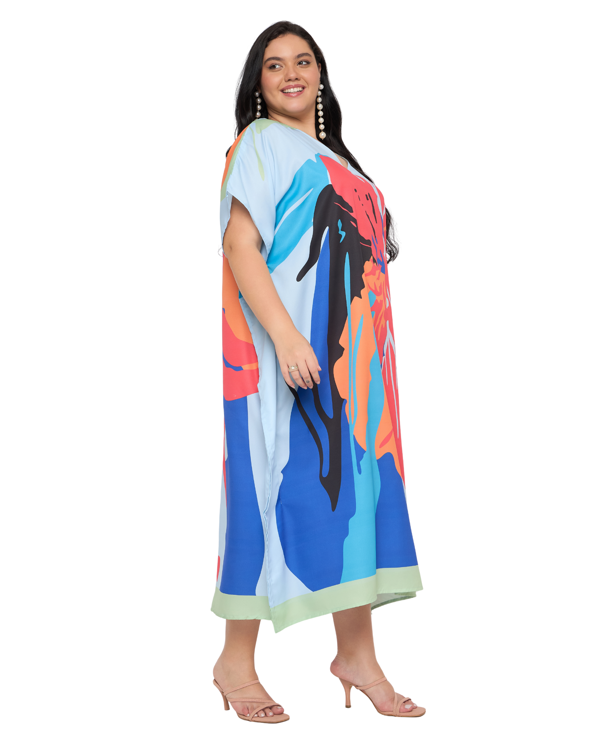 Striped Dusty Rose polyester Kaftan Dress for Women Plus Size