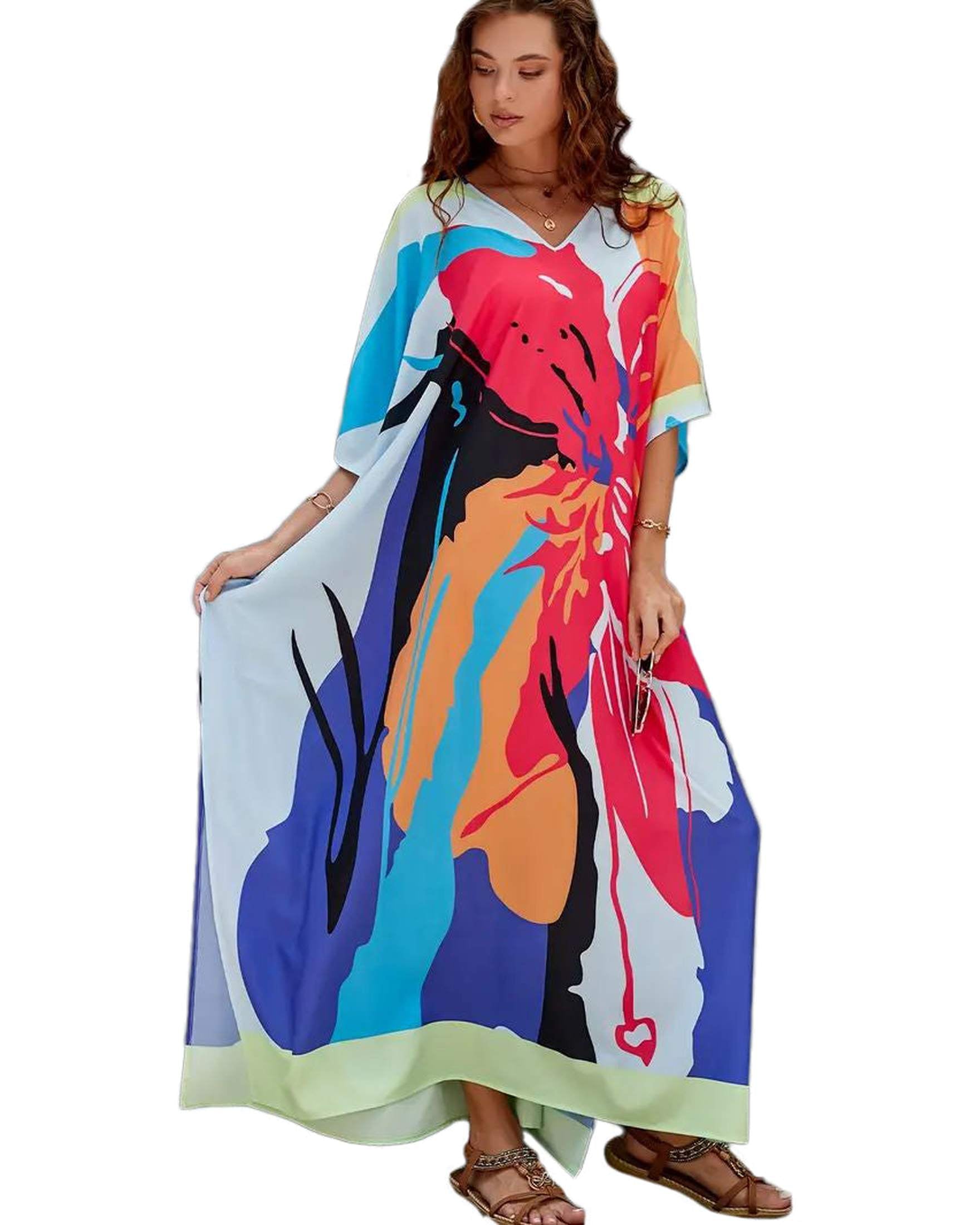 Striped Dusty Rose polyester Kaftan Dress for Women Plus Size
