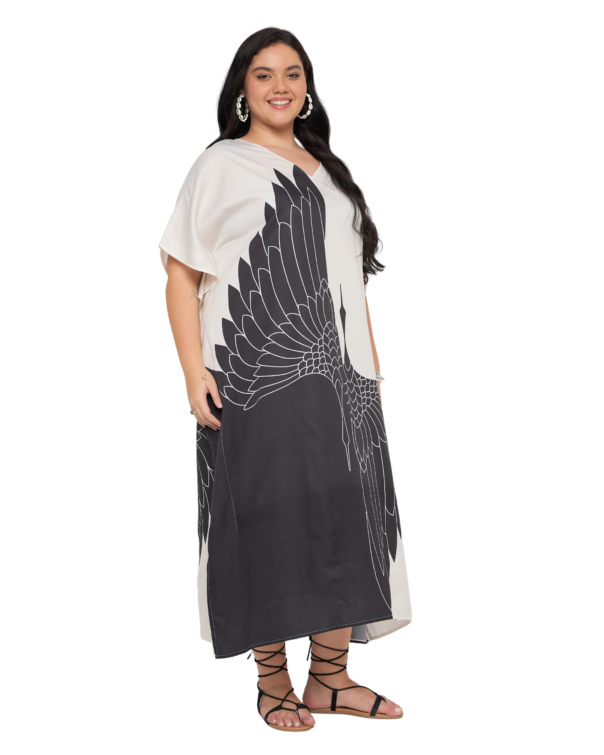 Animal Cream Polyester Elegant Plus Size Kaftan Dress for Women