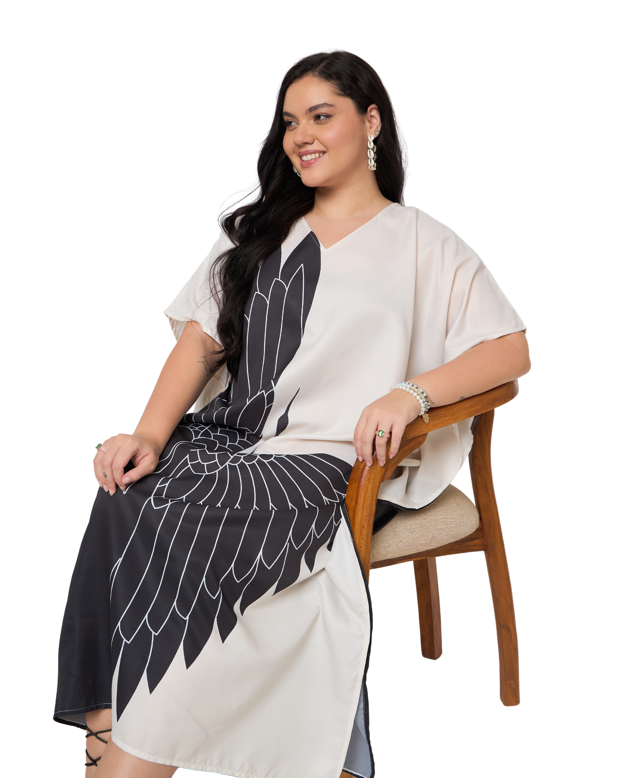 Cream Polyester Elegant Plus Size Kaftan Dress for Women