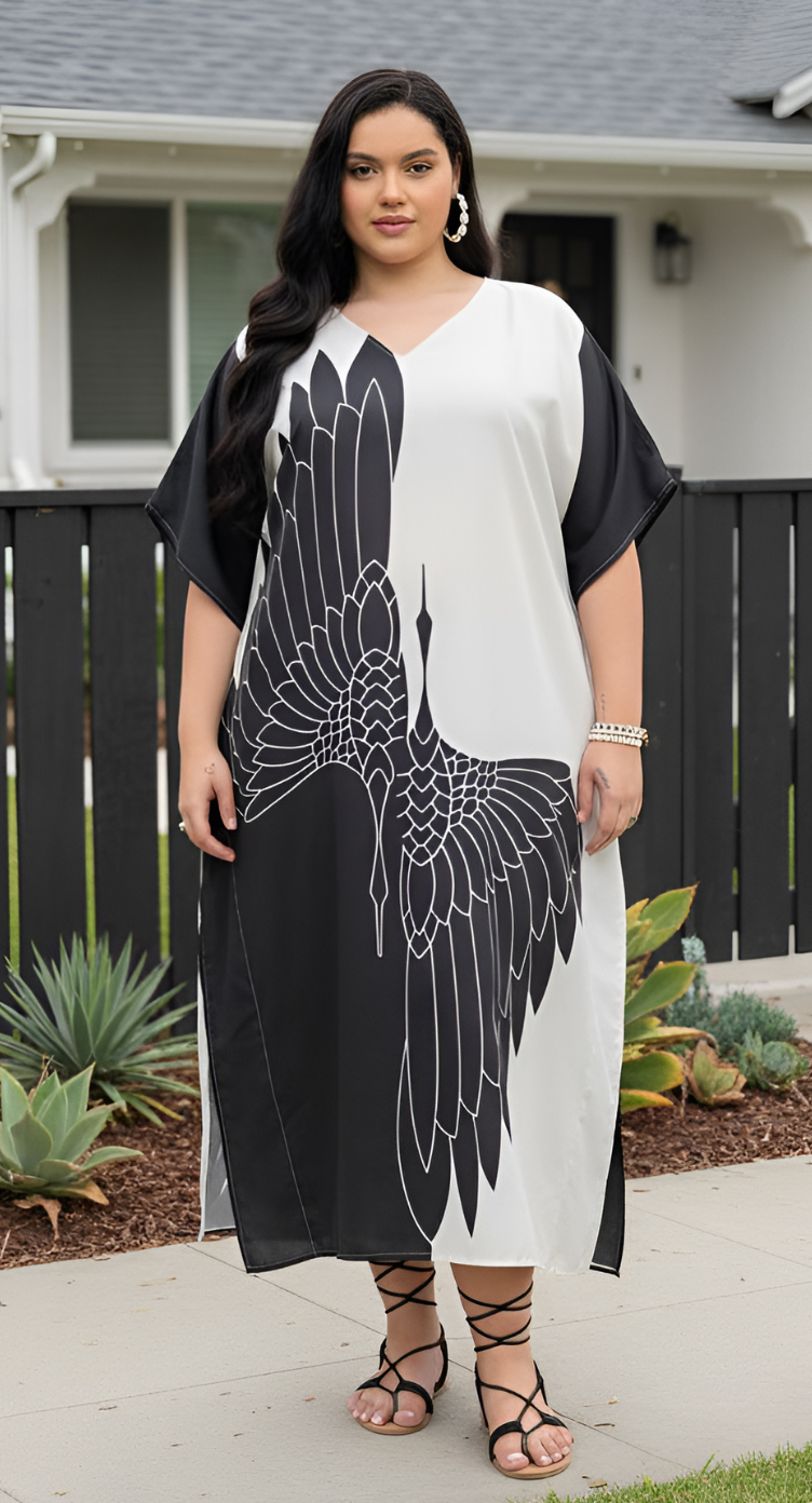 Cream Polyester Elegant Plus Size Kaftan Dress for Women
