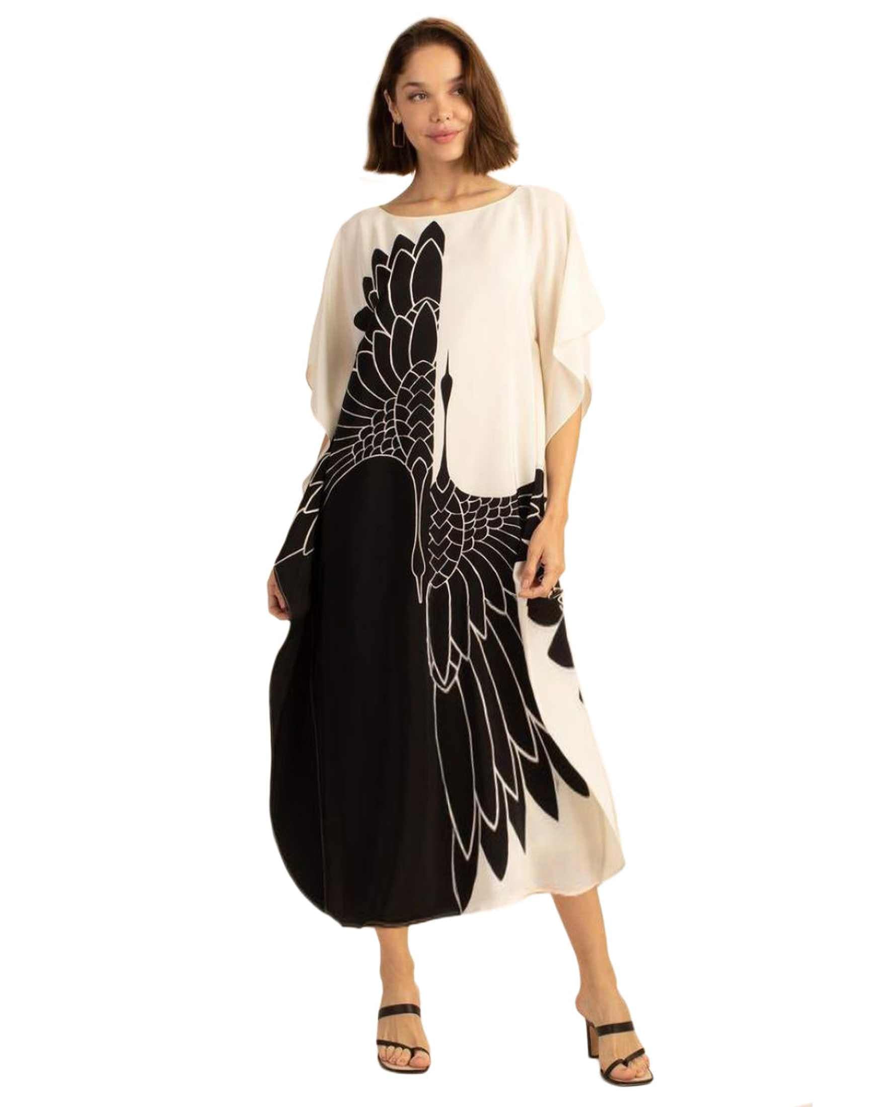 Animal Black Polyester Elegant Plus Size Kaftan Dress for Women