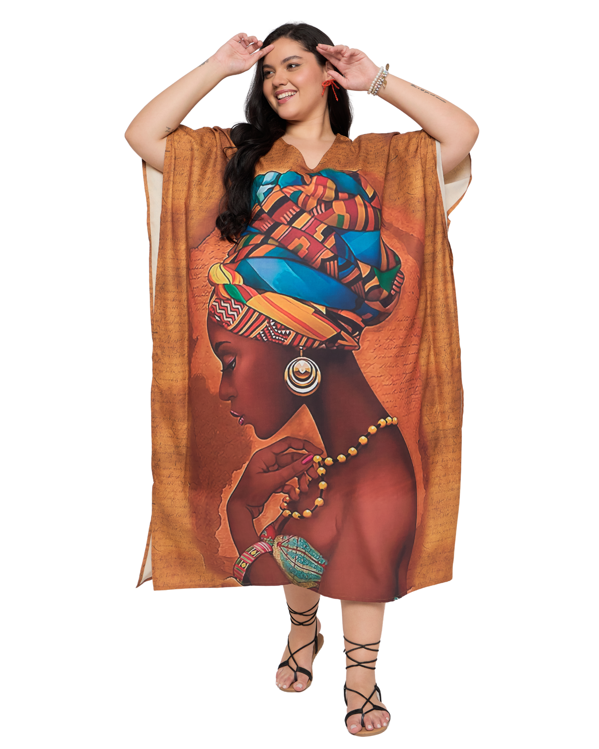 Terracotta Lady Face Polyester Women Plus Size Kaftan Dress