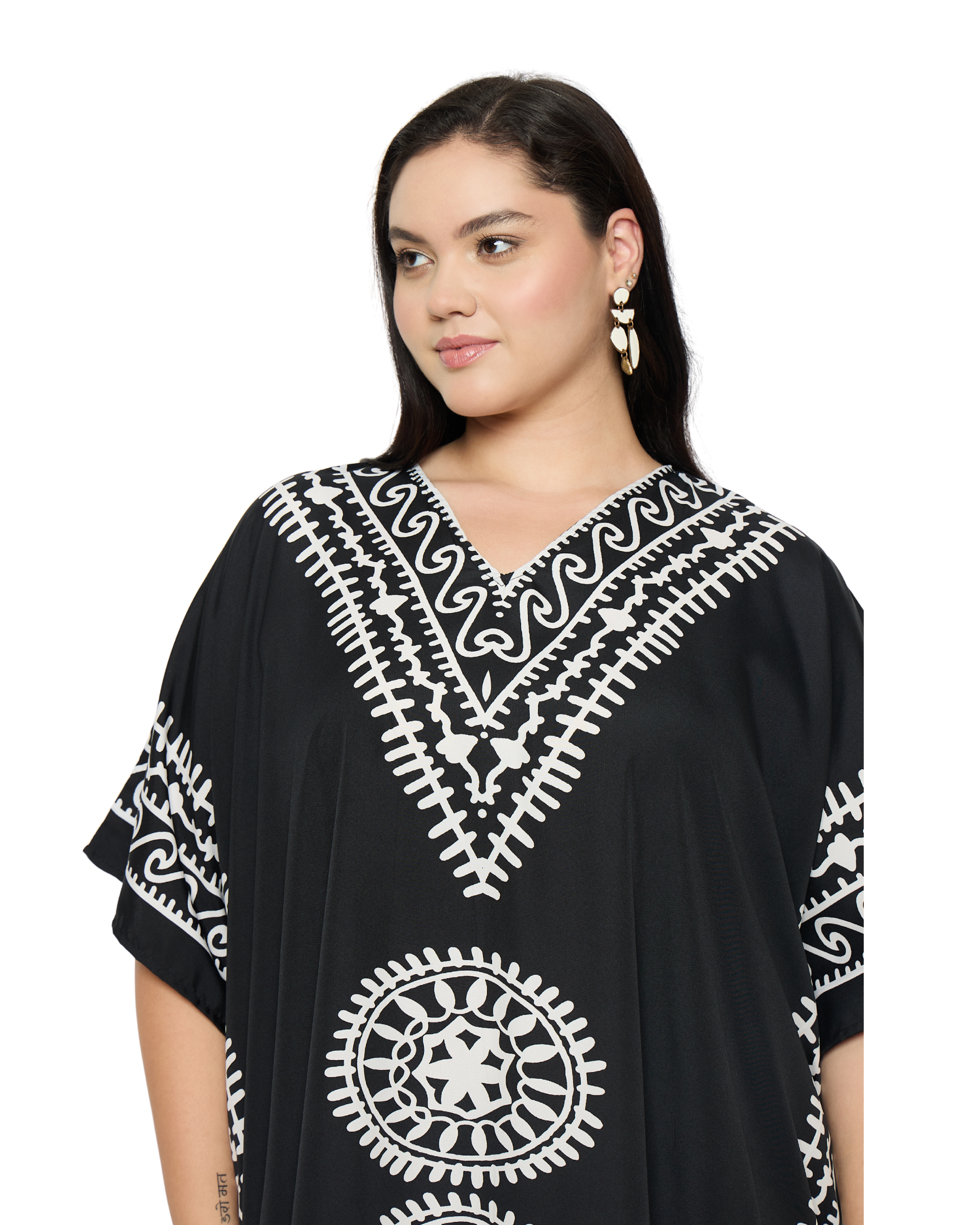 Black Polyester Women Plus Size Kaftan Beach Dress