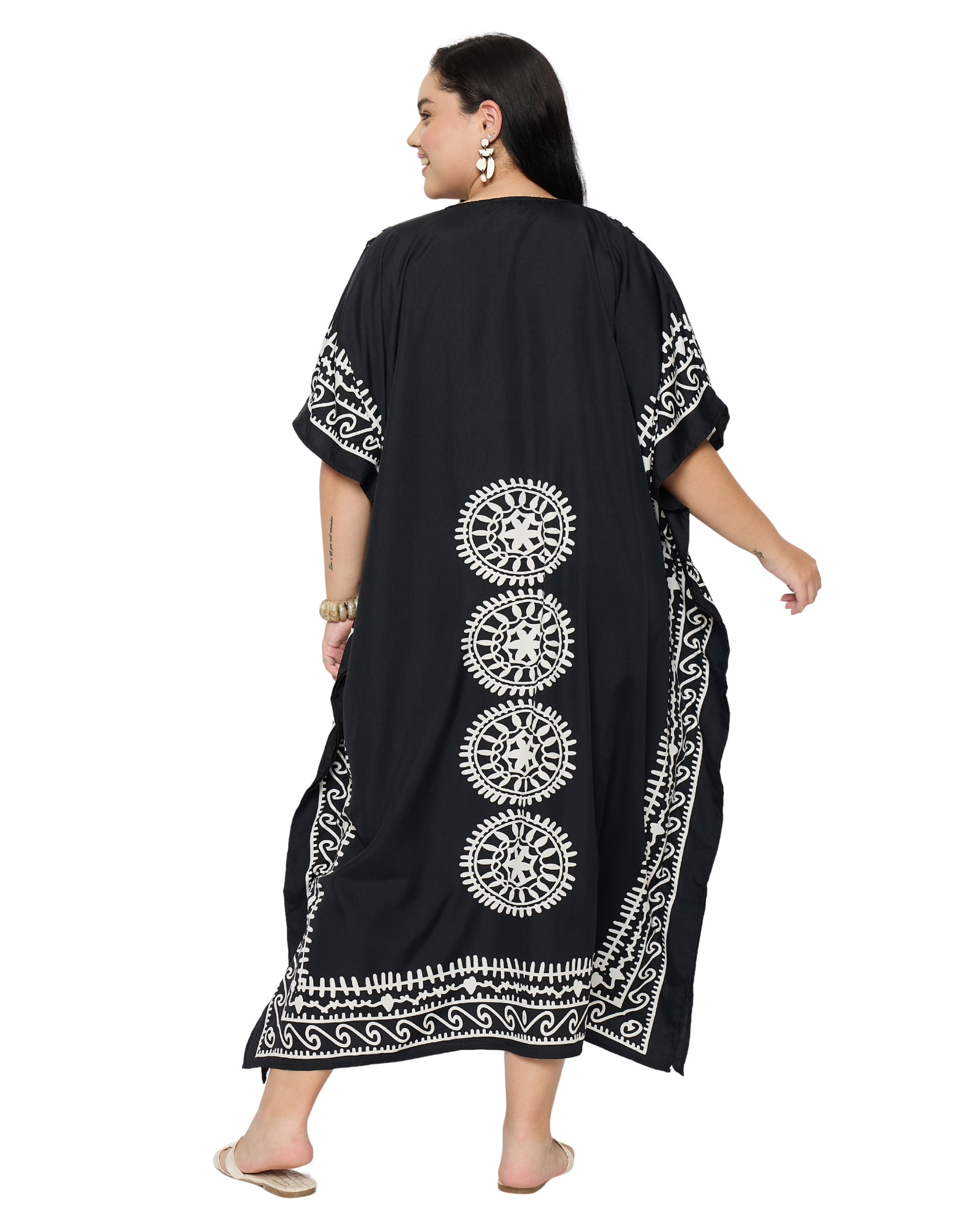 Black Polyester Women Plus Size Kaftan Beach Dress
