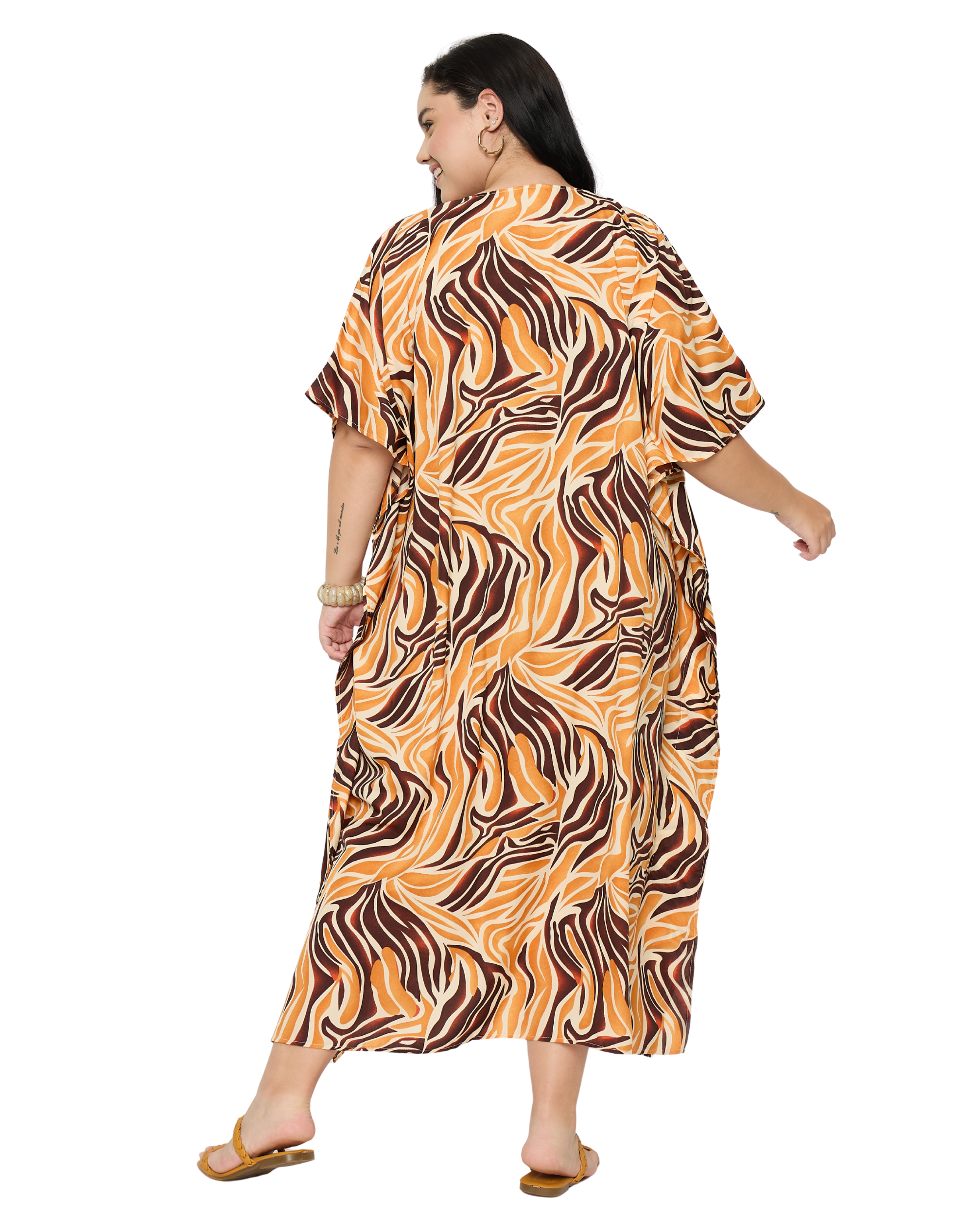 Swirl Print Orange Plus Size Caftan Dress for Women
