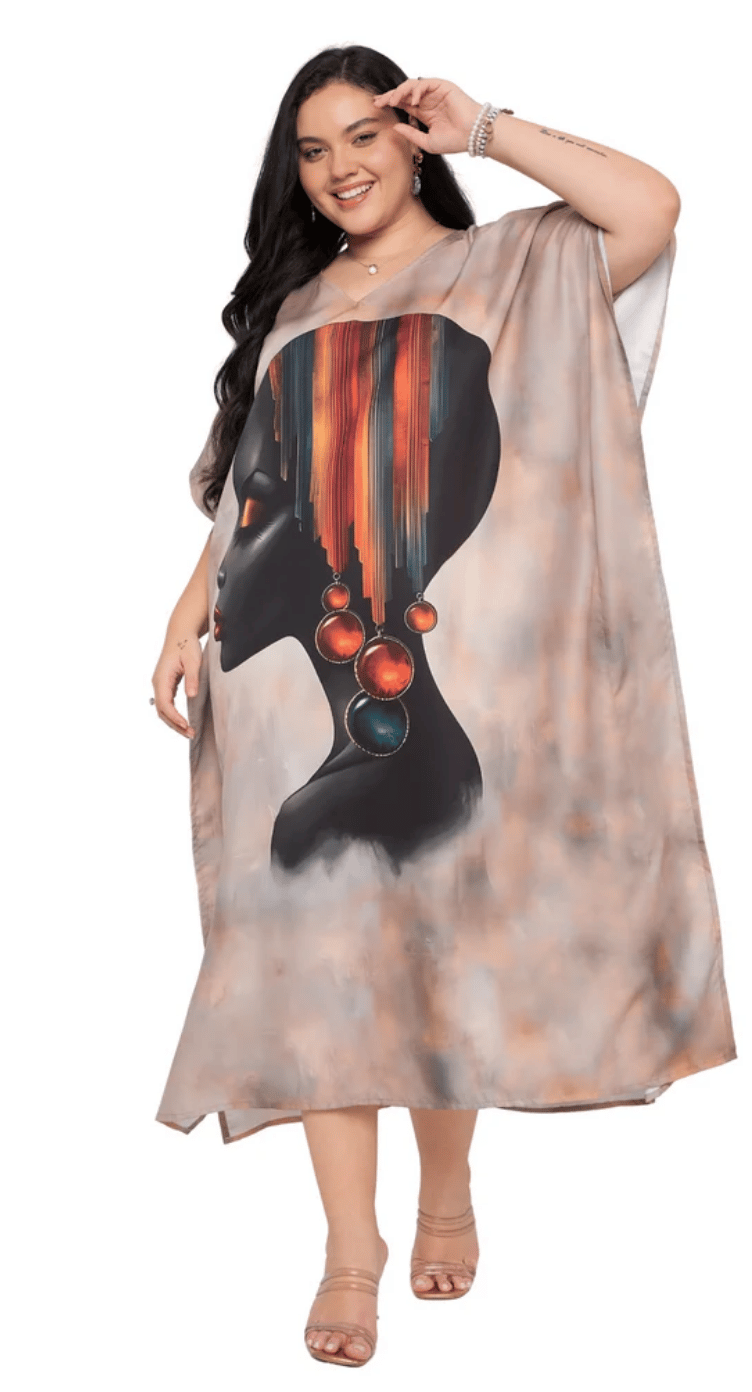 Beige Dye Polyester Plus Size Kaftan for Women 1X-3X | GypsieBlu