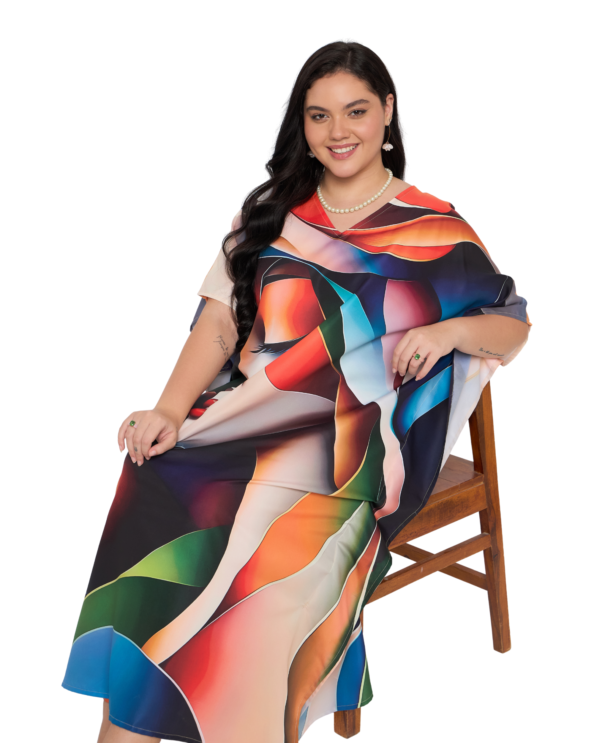 Beige Lady Face Polyester Plus Size Kaftan Dress for Women