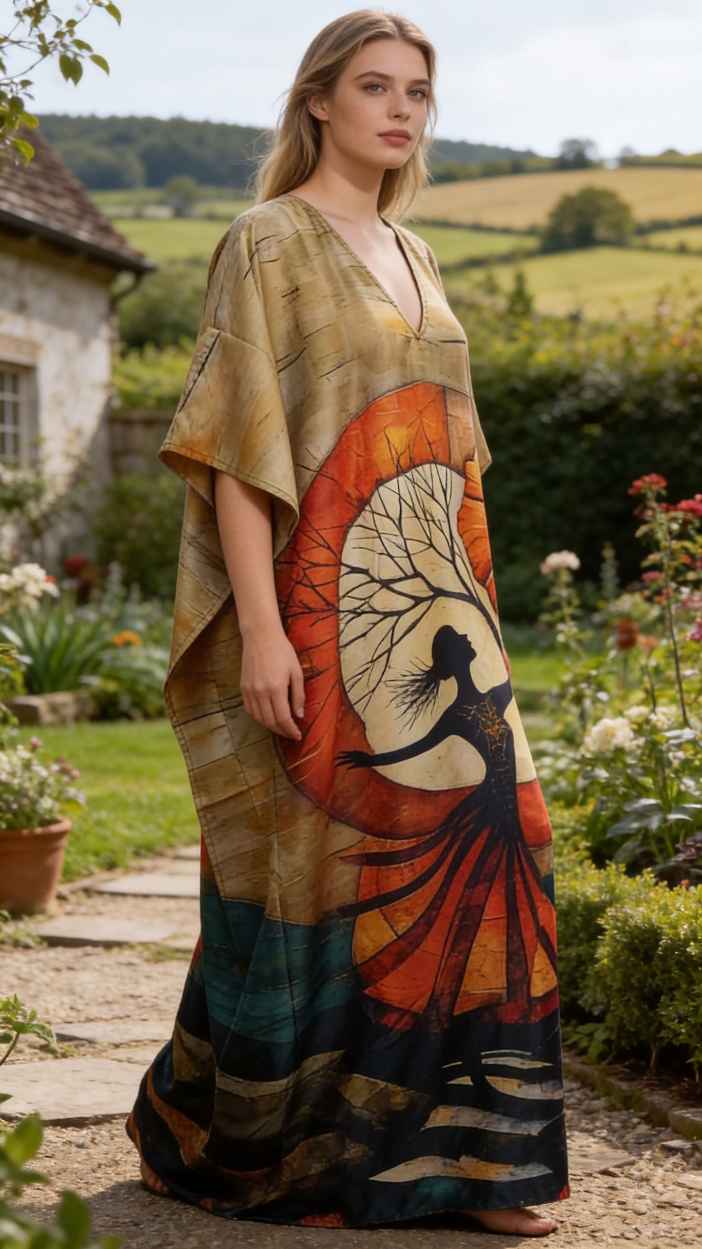Beige Lady Polyester Women Plus Size Kaftan Beach Dress