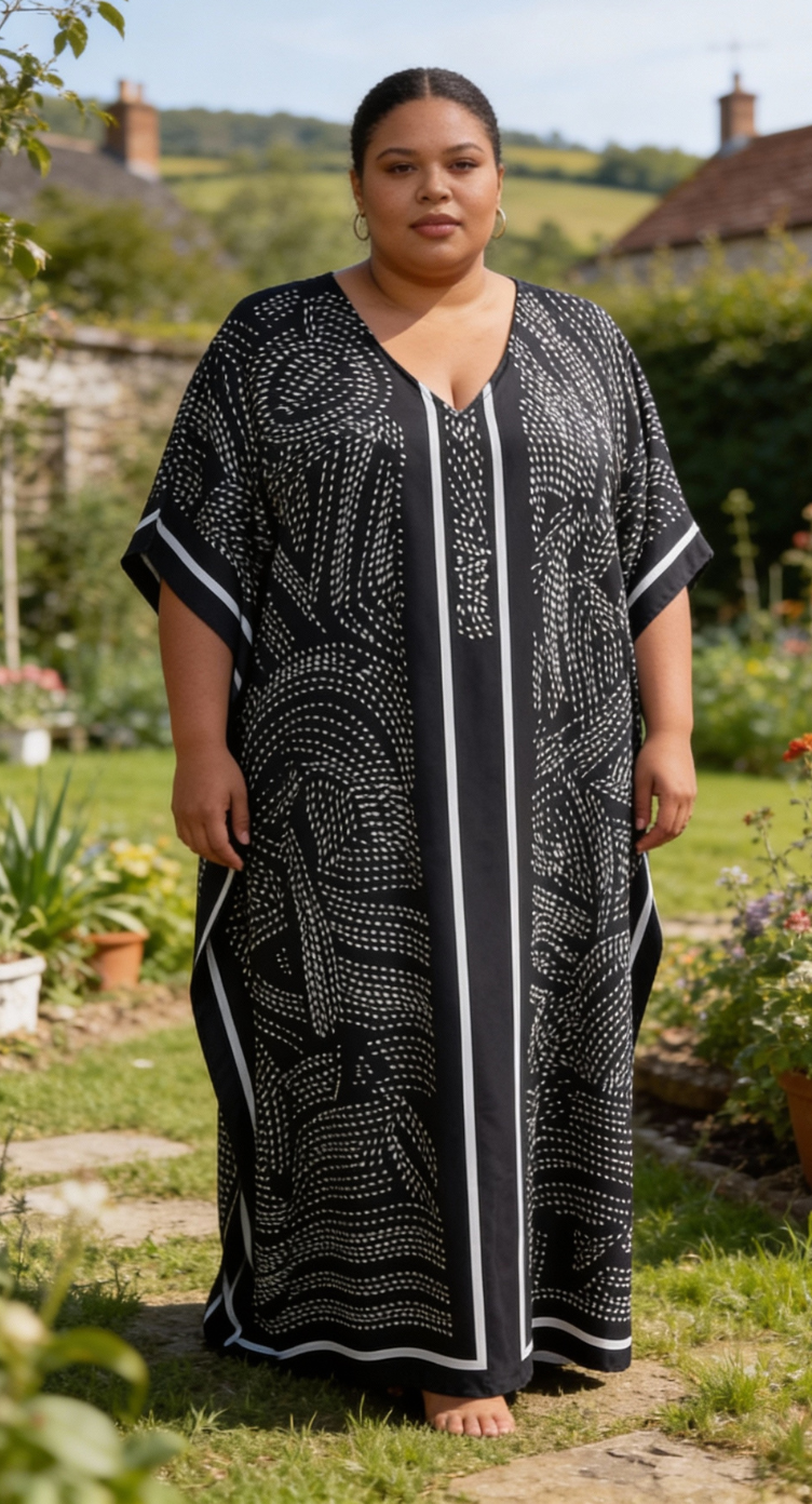 Black Striped Polyester Women Plus Size Kaftan Stylish Dress