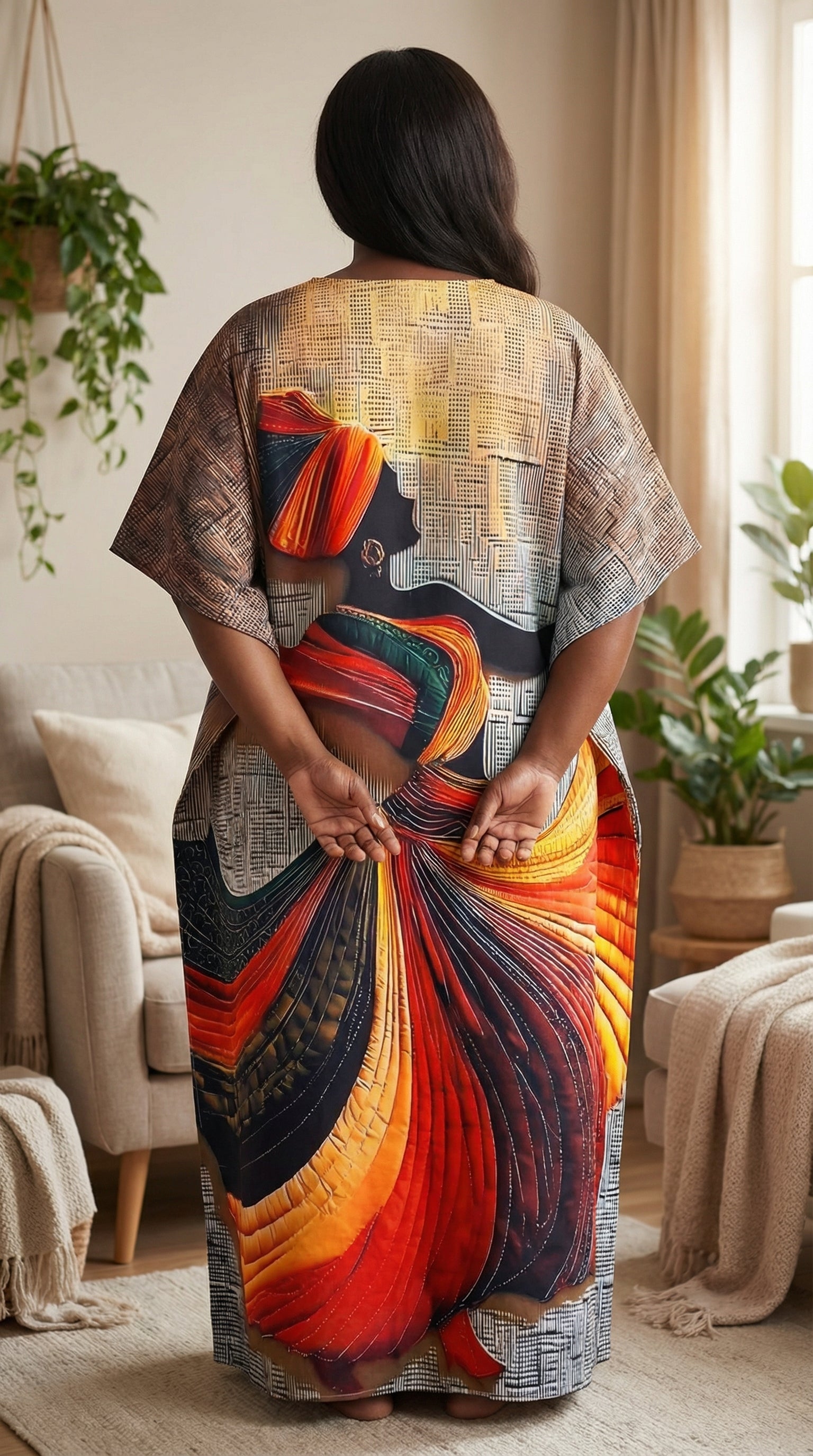 Beige Lady Polyester Women Plus Size Kaftan Comfort Dress