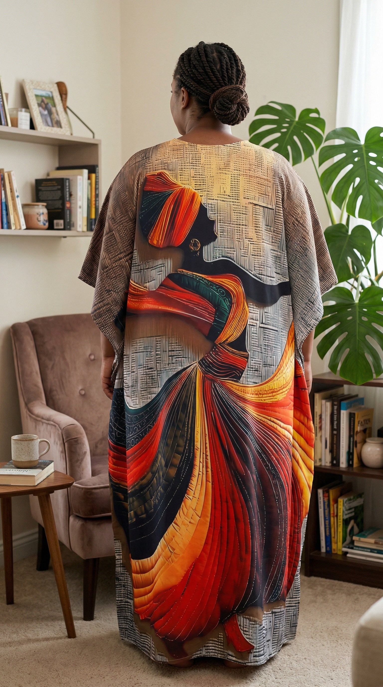 Beige Lady Polyester Women Plus Size Kaftan Comfort Dress