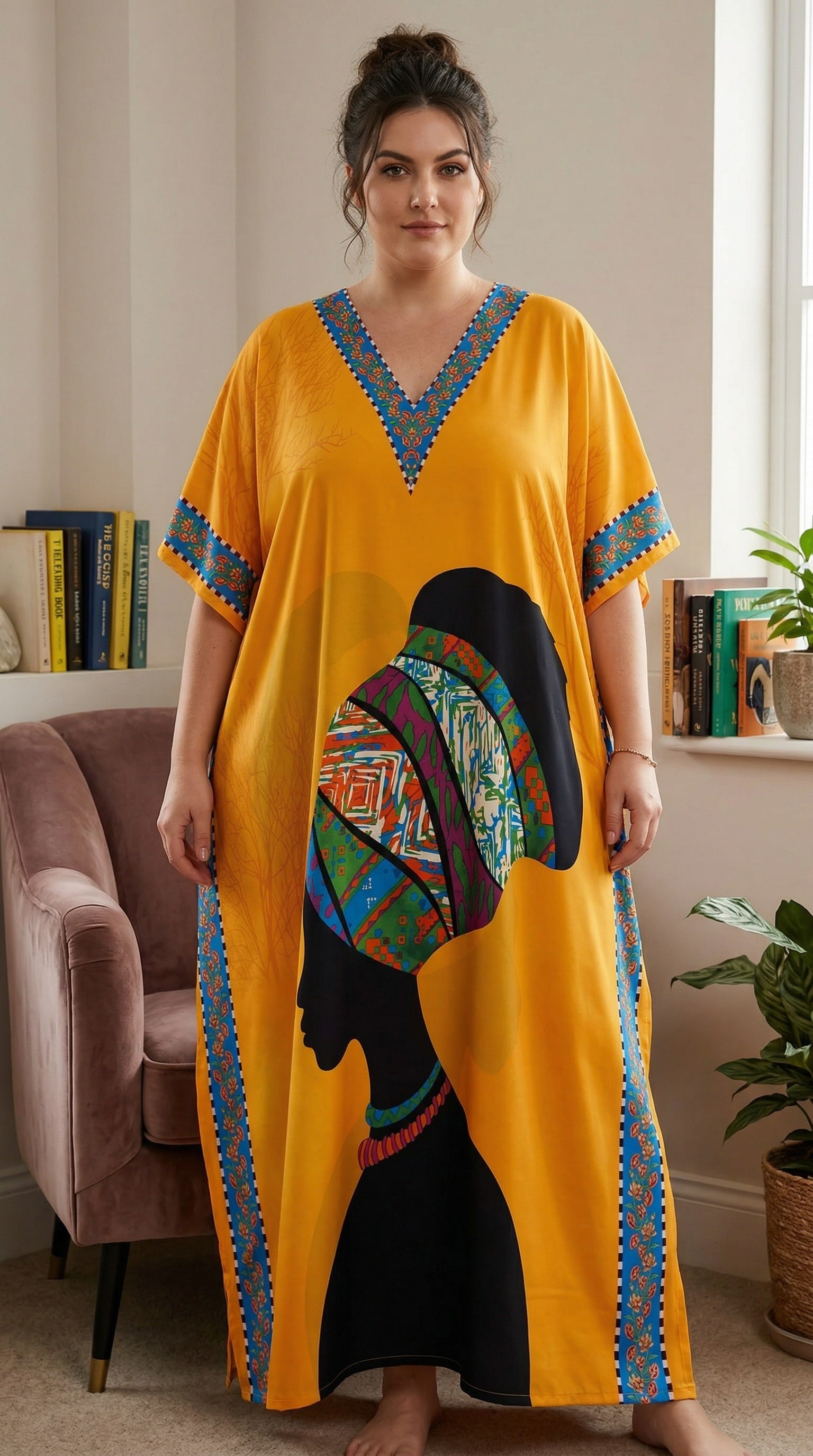 Orange Lady Tribal Polyester Women Plus Size Kaftan Travel Dress