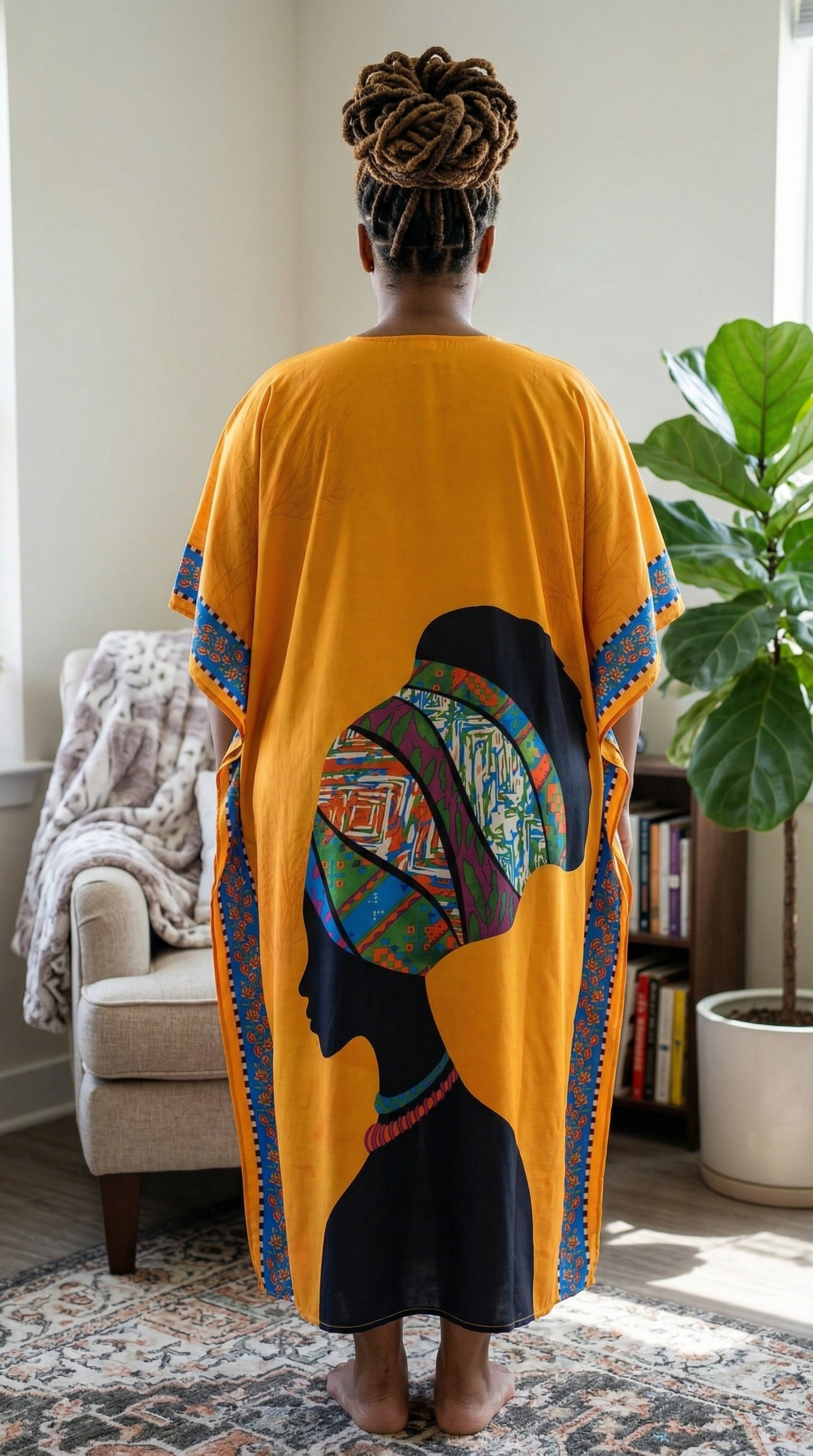 Orange Lady Tribal Polyester Women Plus Size Kaftan Travel Dress