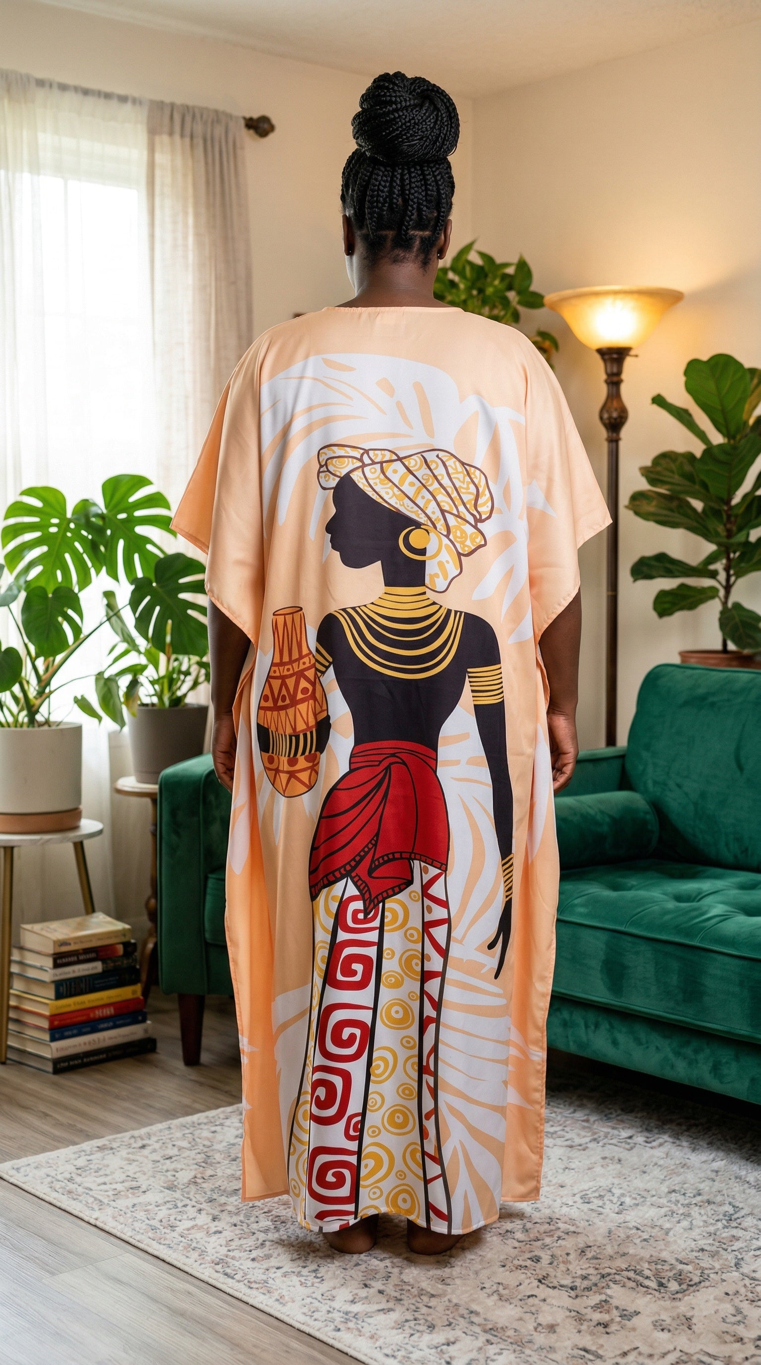 Peach African Polyester Women Plus Size Kaftan Cruisewear Dress