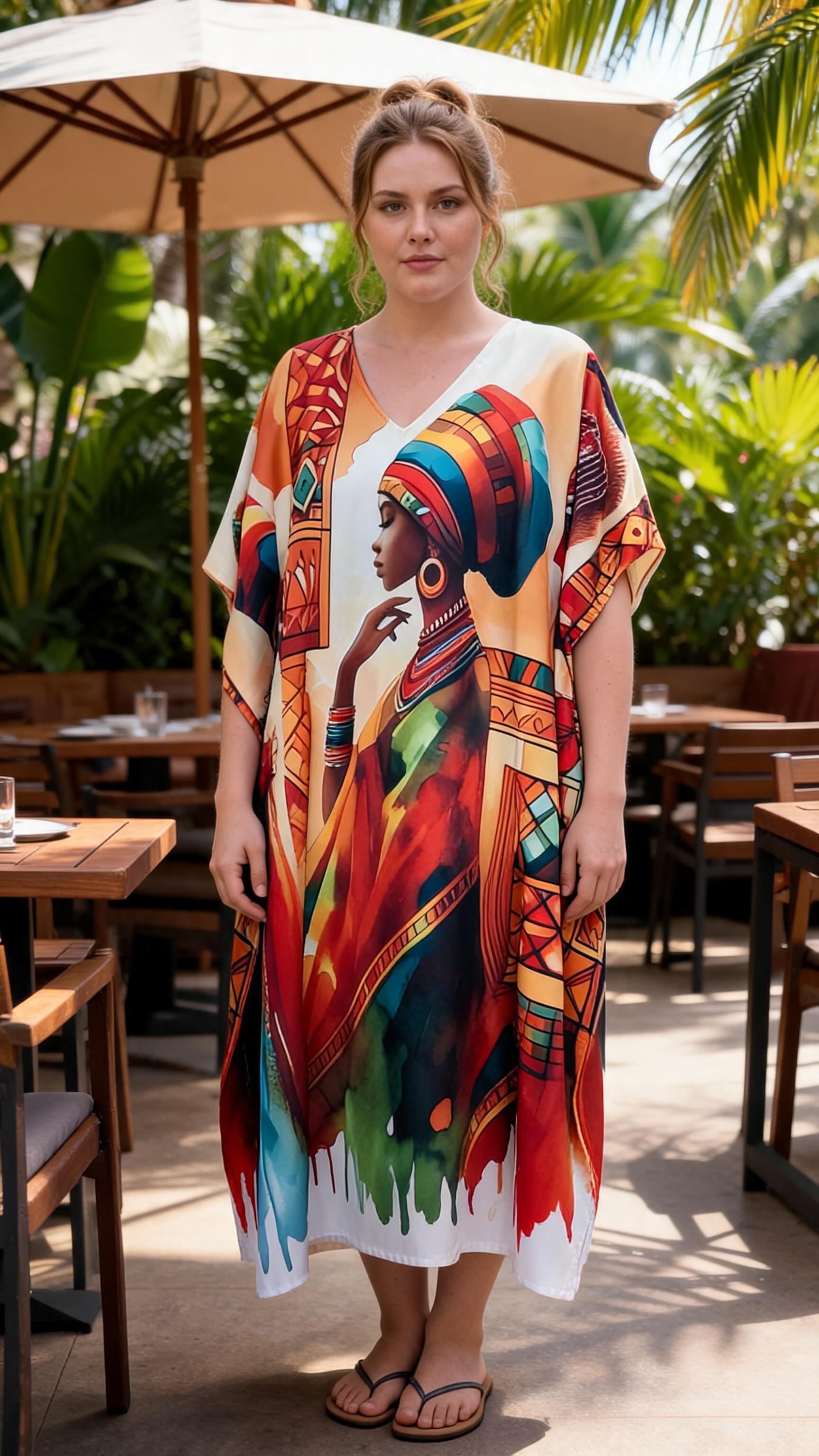 White Orange African Print Polyester Women Plus Size Kaftan Summer Dress