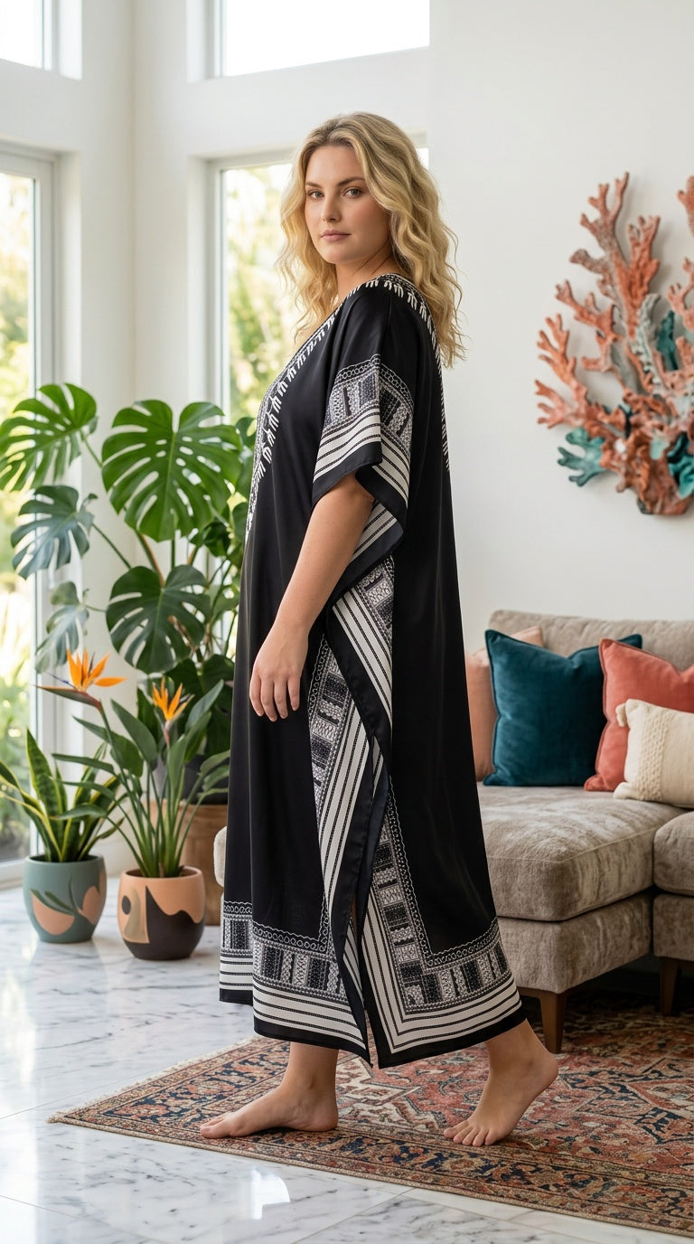 Black Dashiki Polyester Women Plus Size Kaftan Festival Dress