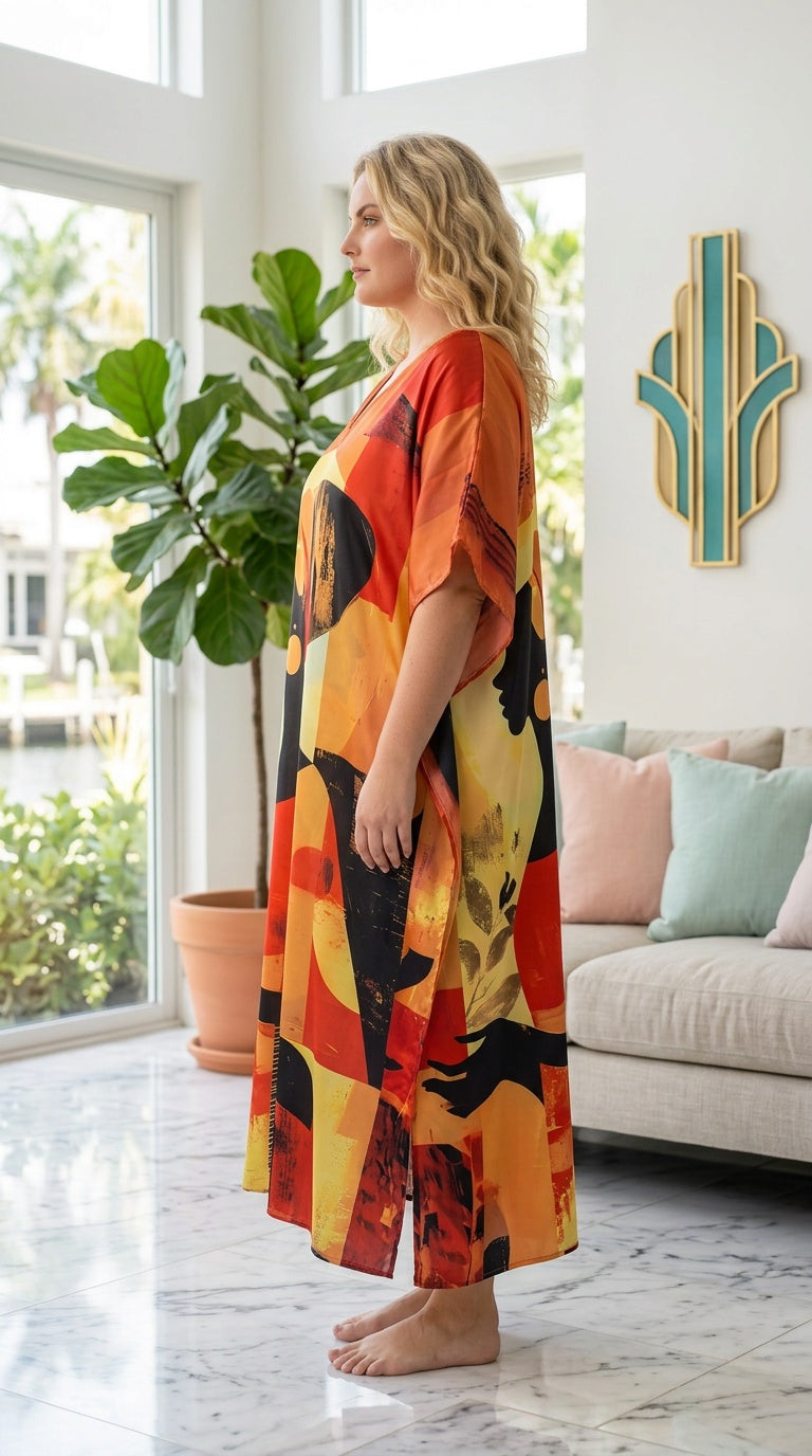 Golden Yellow African Print Polyester Women Plus Size Kaftan Dress