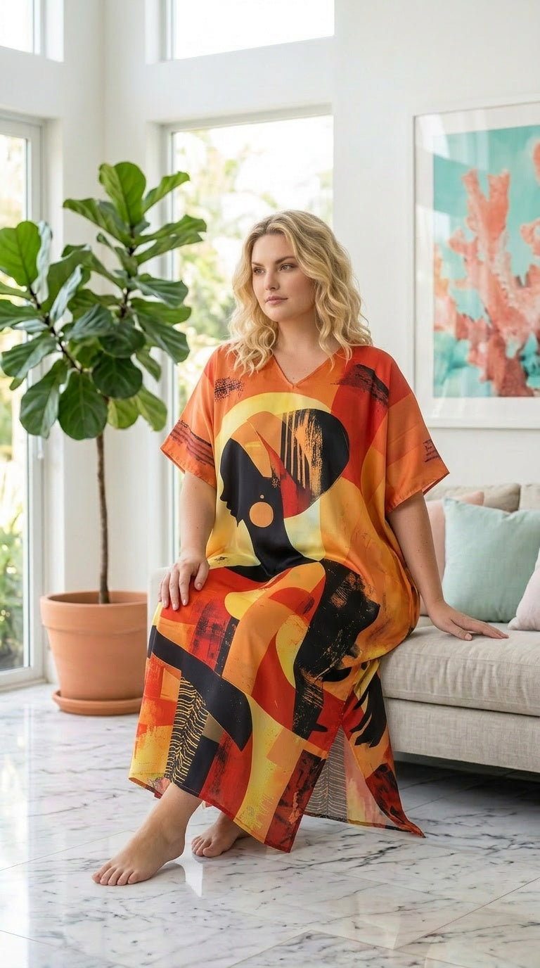 Golden Yellow African Print Polyester Women Plus Size Kaftan Dress