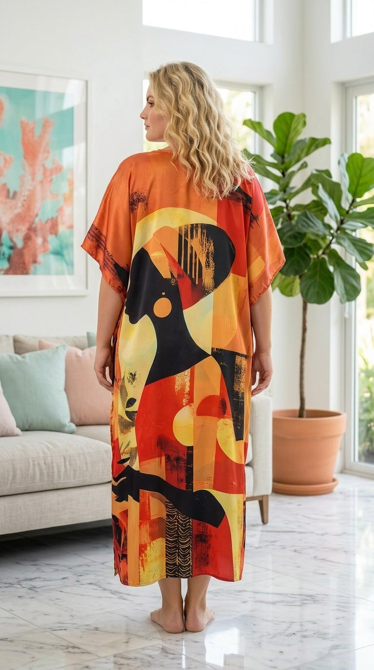 Golden Yellow African Print Polyester Women Plus Size Kaftan Dress