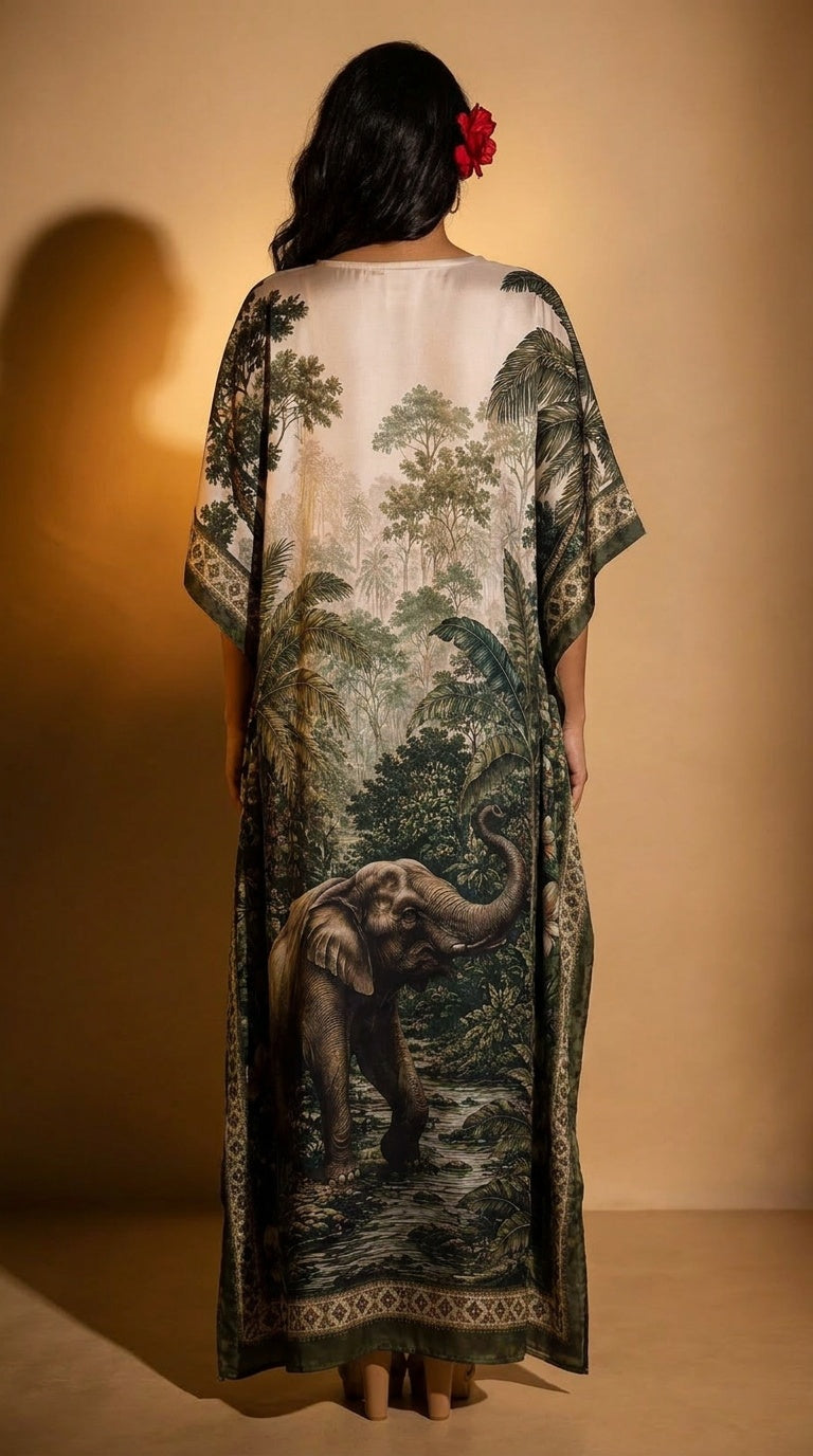 Cream Animal Print Polyester Women Plus Size Kaftan Casual Dress 1X-3X