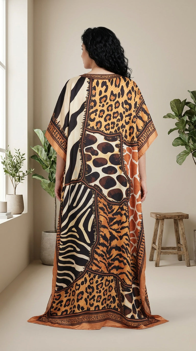 GypsieBlu Camel Black Polyester Plus Size Kaftan for Women Muu Muu Dress 1X-3X Animal Print