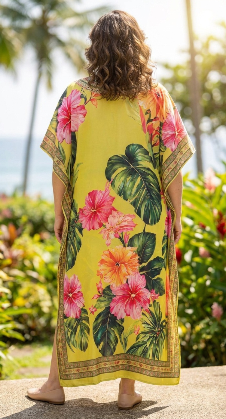 Lime Yellow Tropical Plus Size Kaftan for Women 1X-3X | GypsieBlu