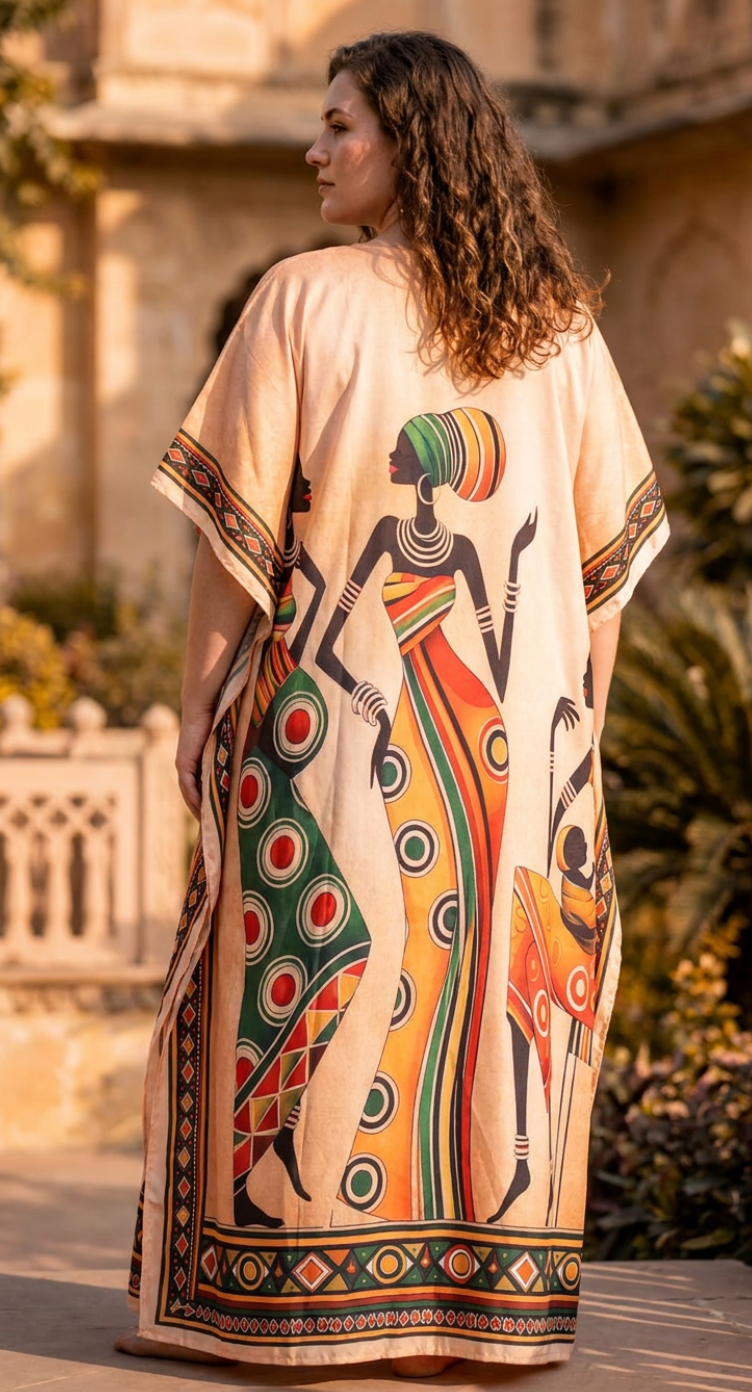 Beige African Print Plus Size Kaftan for Women 1X-3X | GypsieBlu