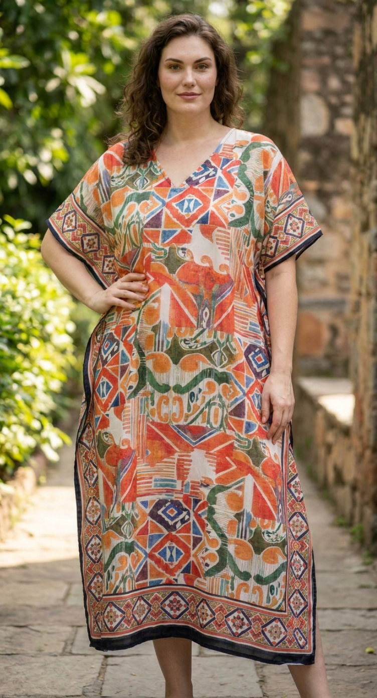 Terracotta Abstract Plus Size Kaftan for Women 1X-3X | GypsieBlu