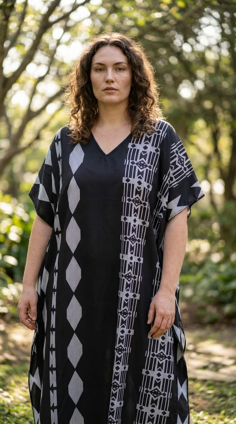Black Geometric Plus Size Kaftan for Women 1X-3X | GypsieBlu
