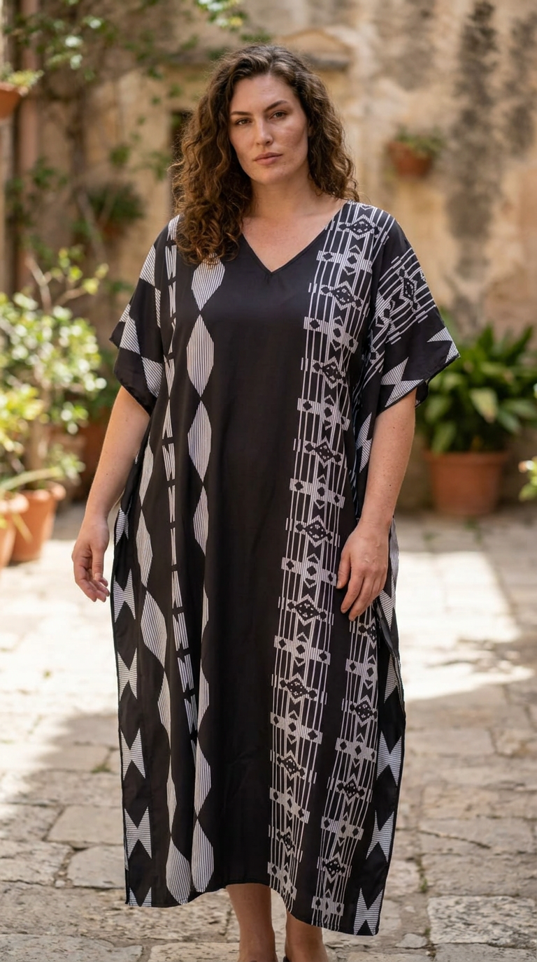 Black Geometric Plus Size Kaftan for Women 1X-3X | GypsieBlu