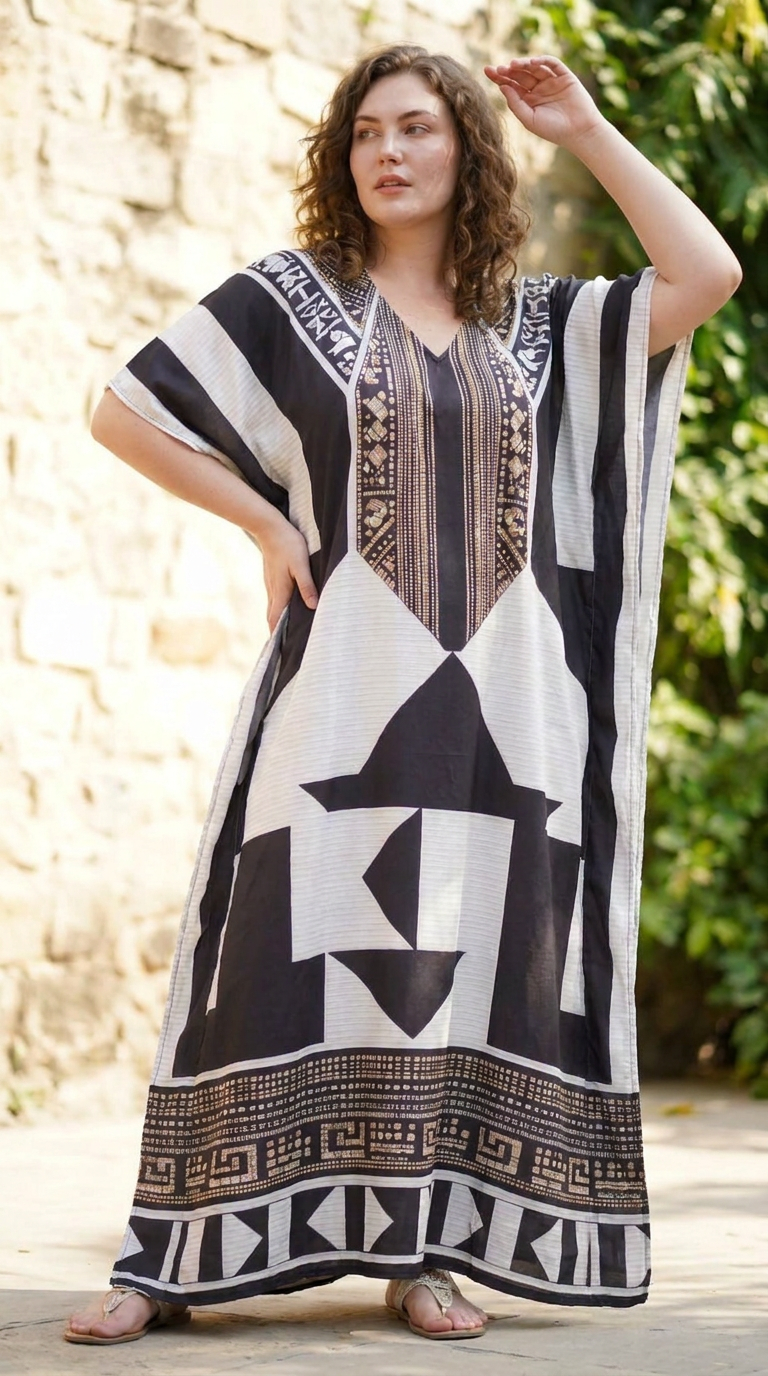 Black Tribal Plus Size Kaftan for Women 1X-3X | GypsieBlu