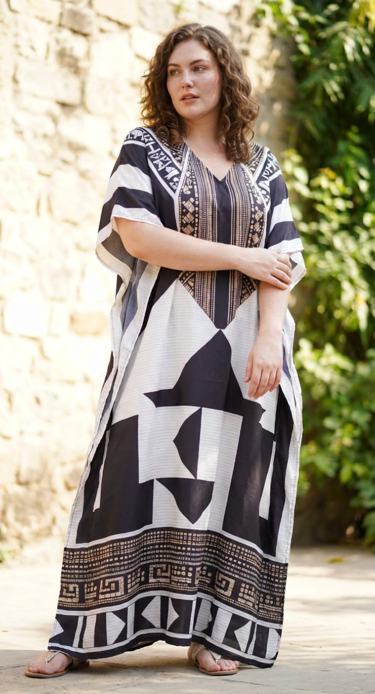 Black Tribal Plus Size Kaftan for Women 1X-3X | GypsieBlu
