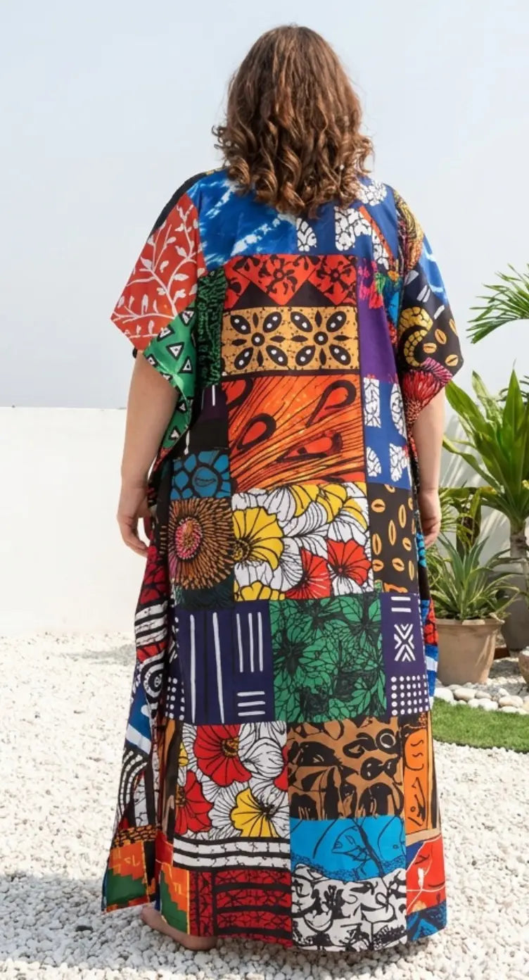 Multicolor Geometric Plus Size Kaftan for Women — front view