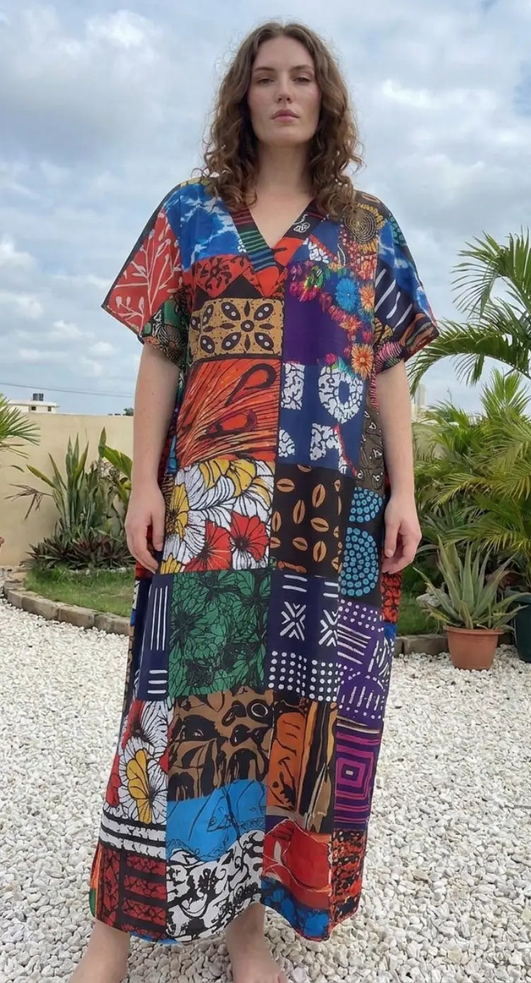 Multicolor Geometric Plus Size Kaftan for Women — full-length view