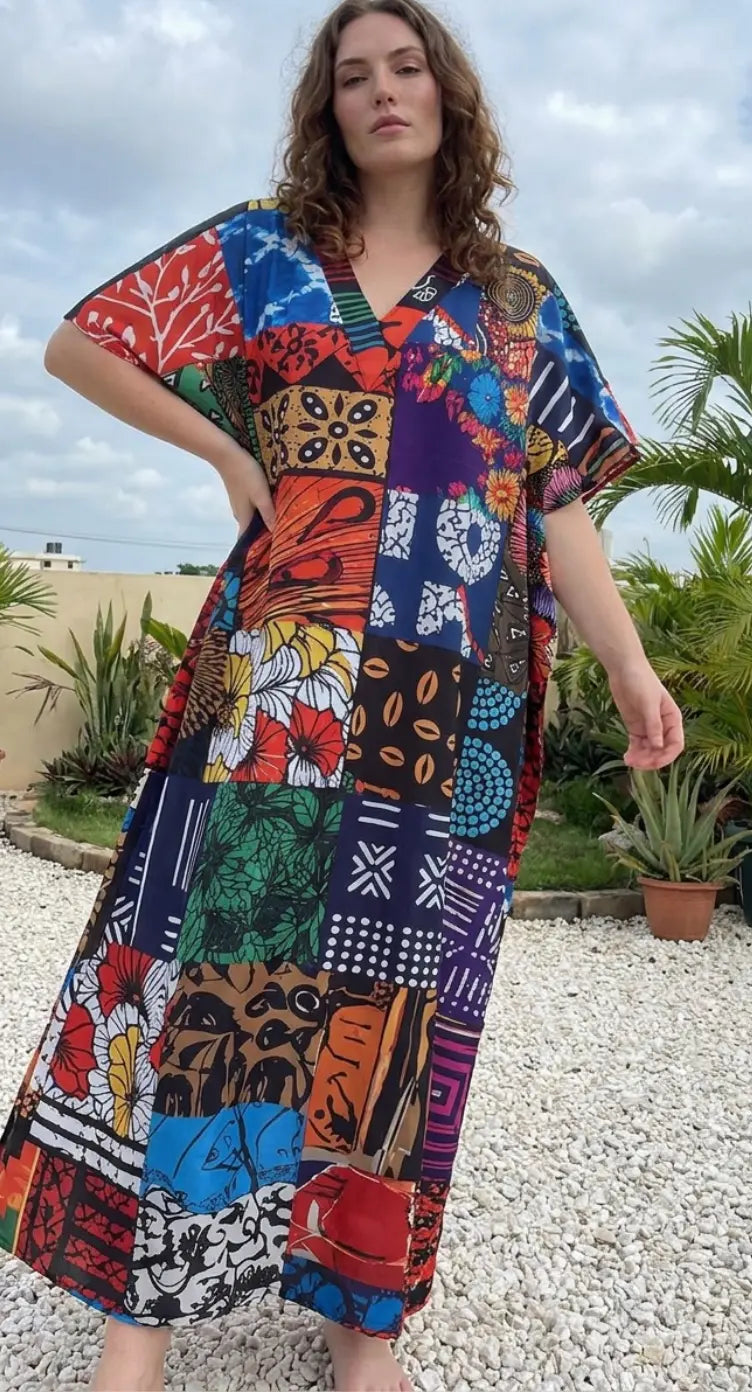 Multicolor Geometric Plus Size Kaftan for Women — back view