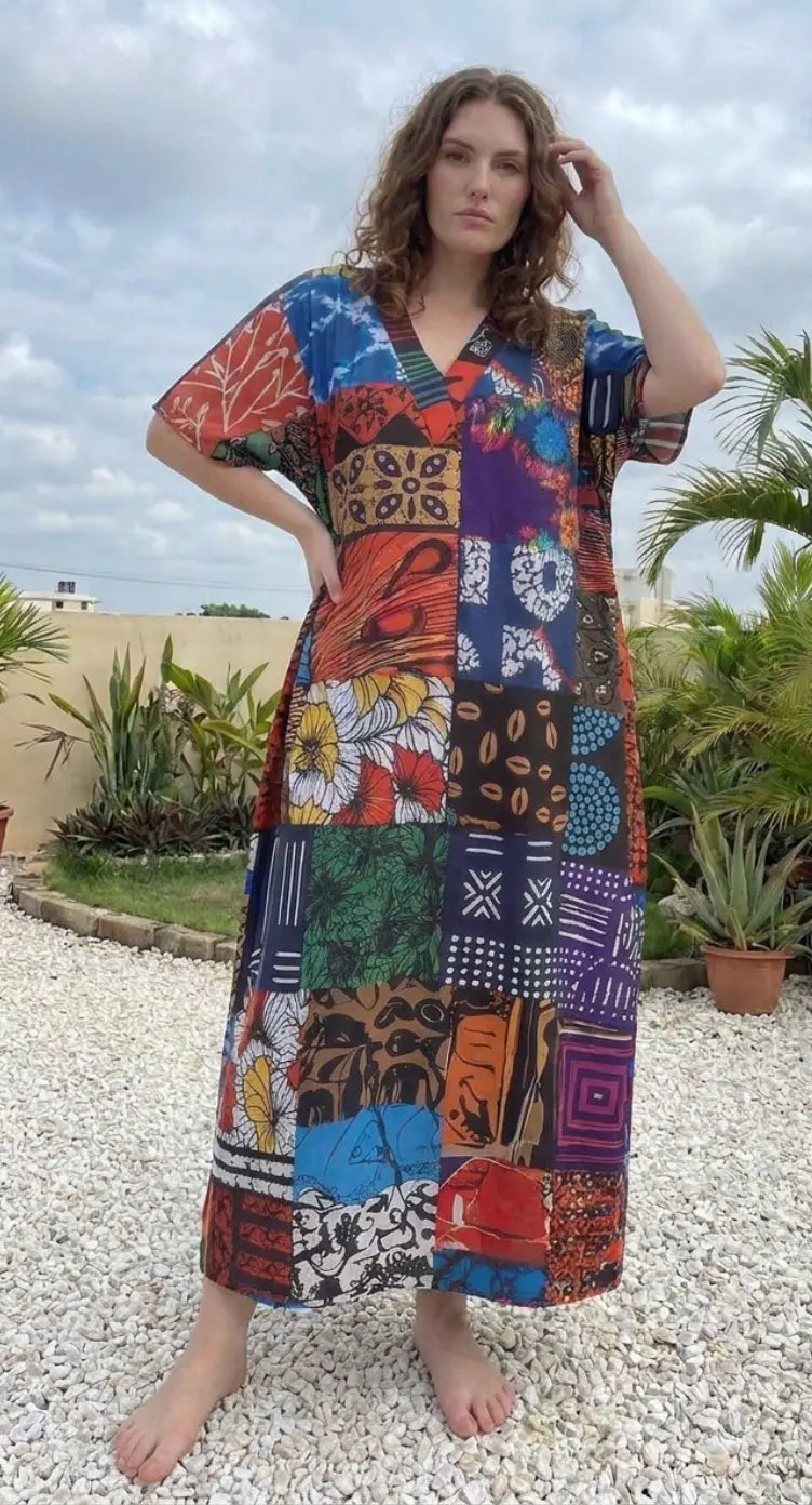 Multicolor Geometric Plus Size Kaftan for Women — styled view