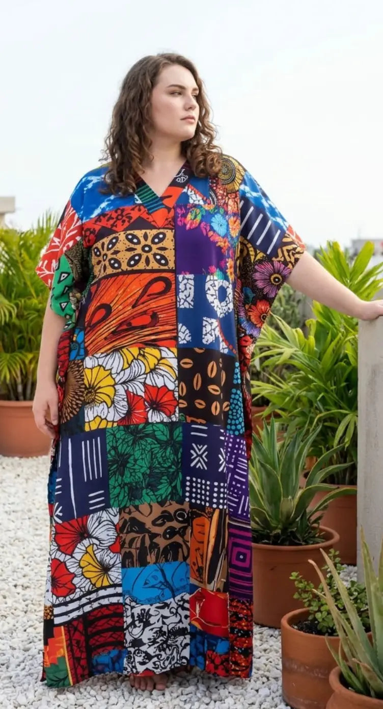 Multicolor Geometric Plus Size Kaftan for Women