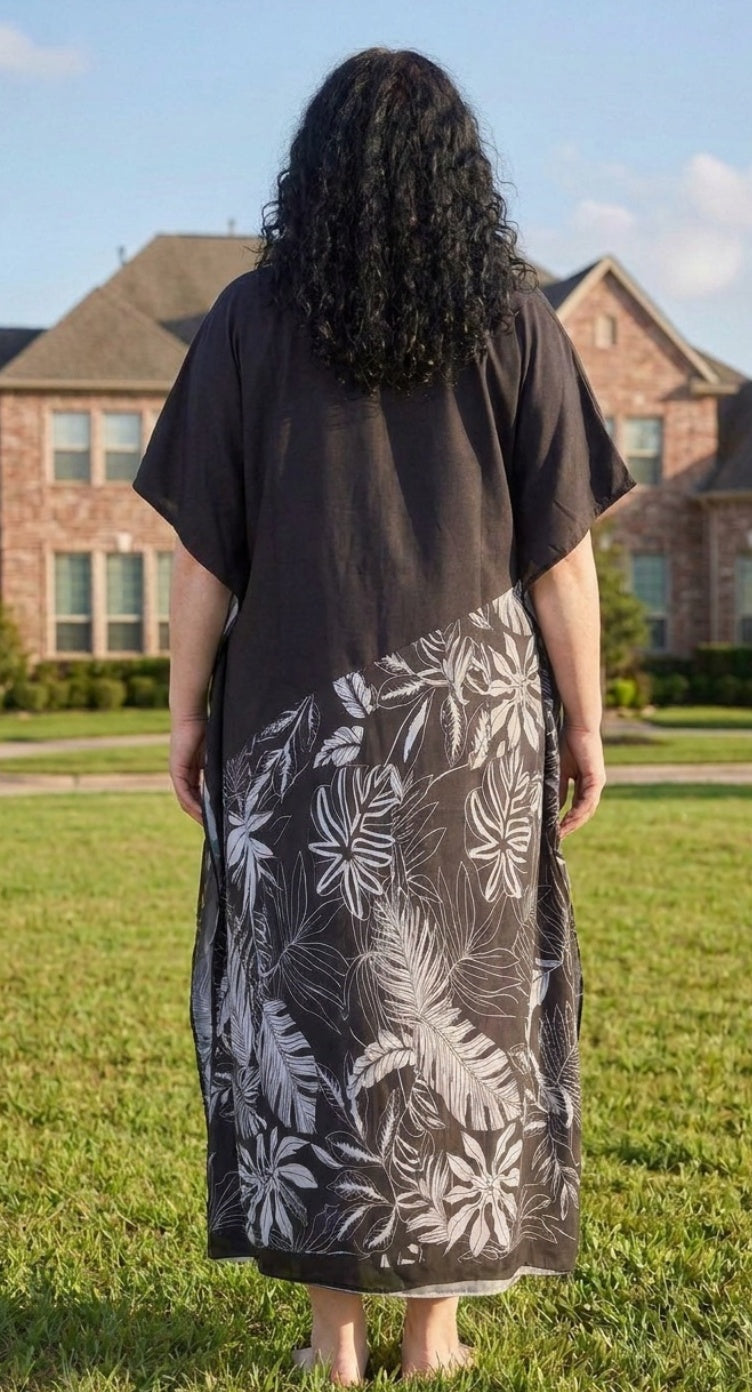 Black Tropical Plus Size Kaftan for Women — front view