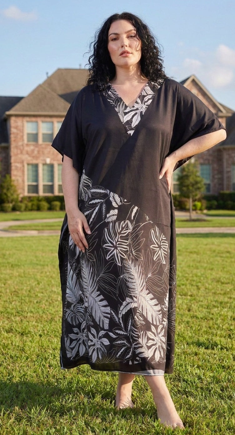 Black Tropical Plus Size Kaftan for Women